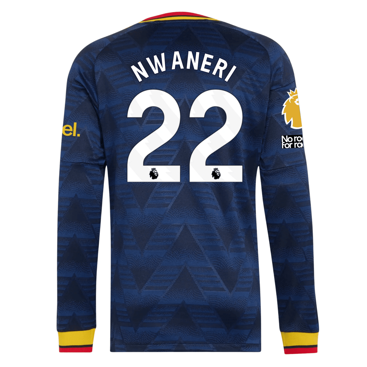 adidas Mens Arsenal Ethan Nwaneri Long Sleeve Authentic Away Jersey w/ EPL + No Room For Racism Patches 26/27 (Navy) | SoccerWearhouse