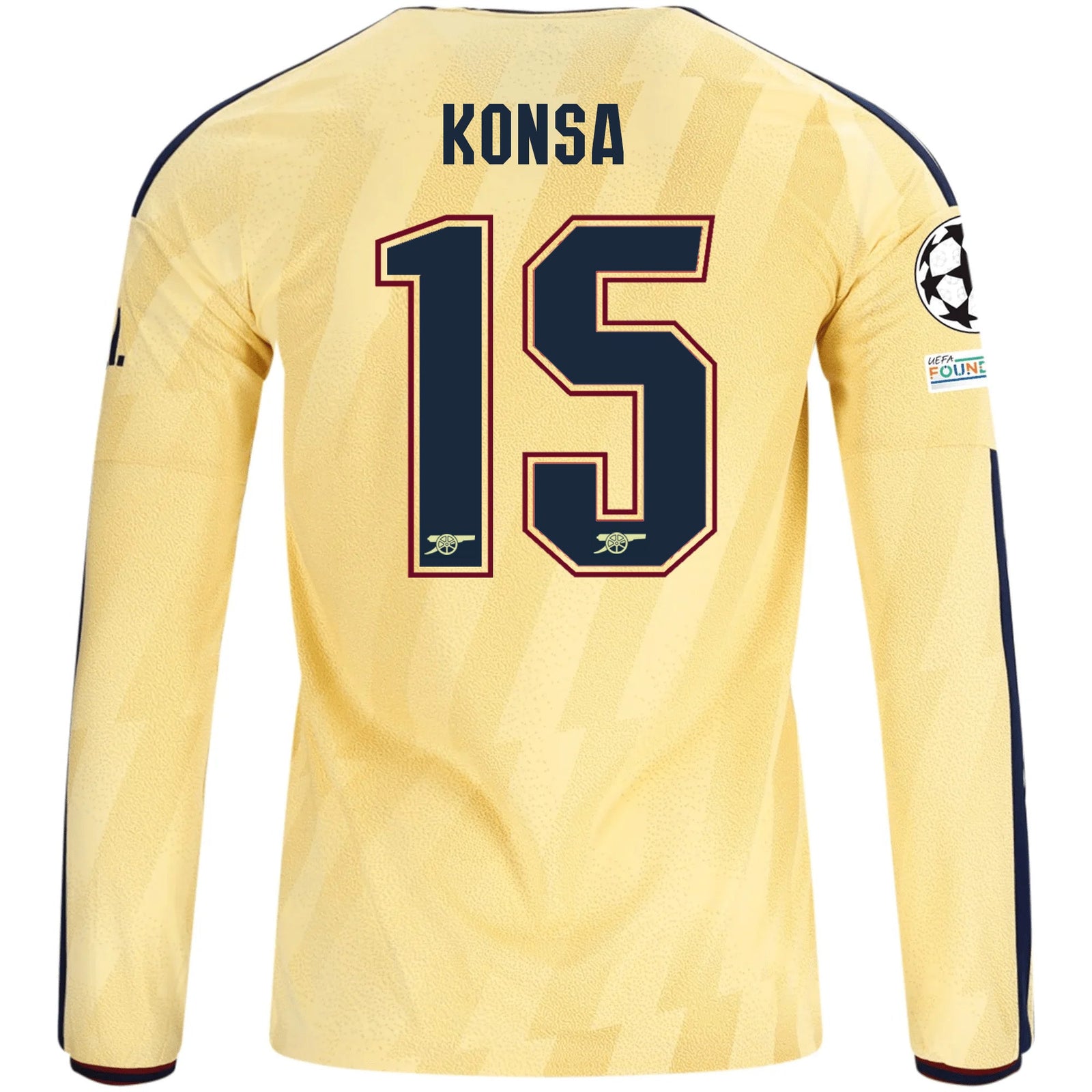 adidas Mens Arsenal Ezri Konsa Long Sleeve Third Jersey w/ Champions League Patches 26/27 (Yellow) | SoccerWearhouse
