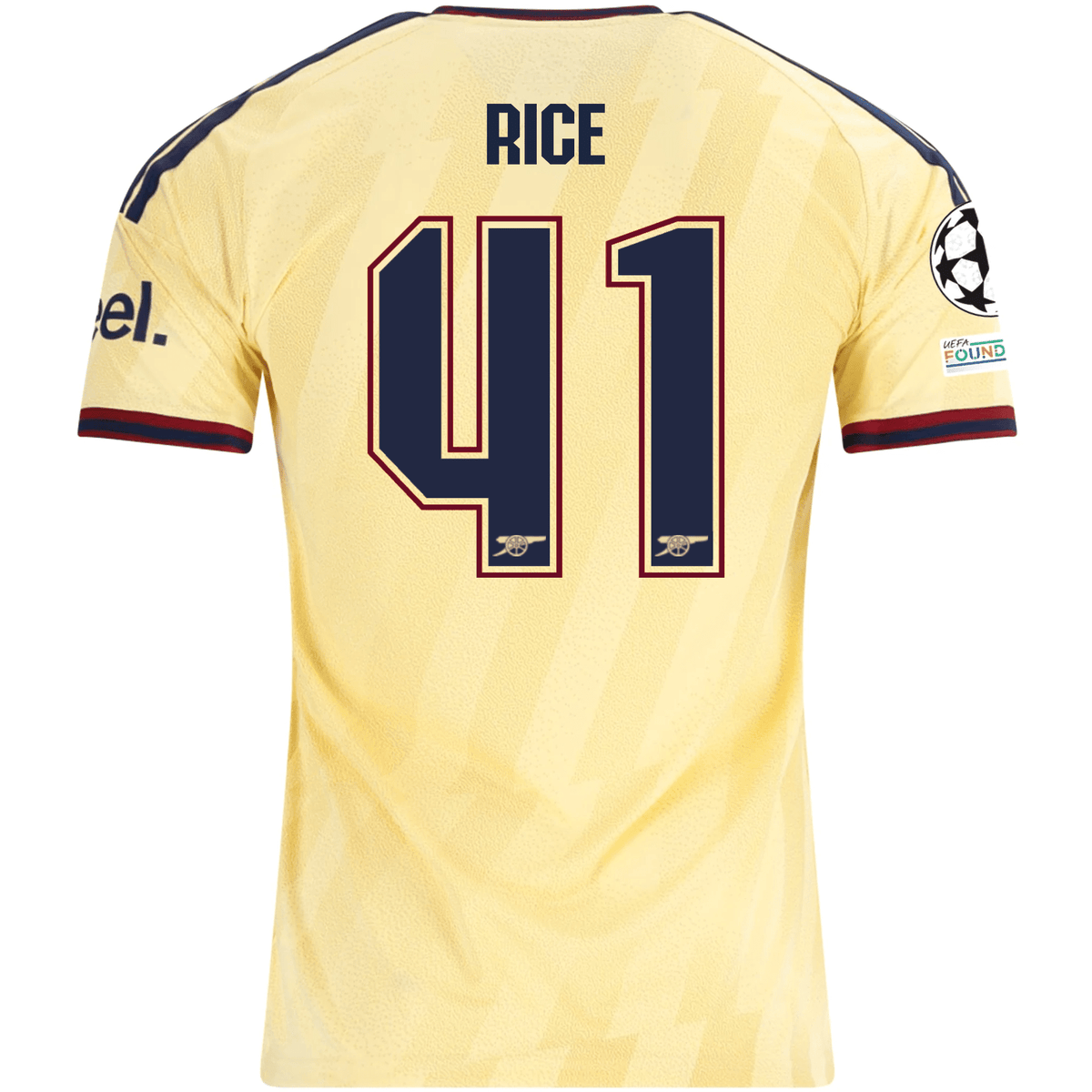 adidas Men's Arsenal FC Declan Rice Third Jersey w/ Champions League Patches 26/27 (Yellow) | SoccerWearhouse