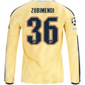 adidas Mens Arsenal Martín Zubimendi Long Sleeve Third Jersey w/ Champions League Patches 26/27 (Yellow)
