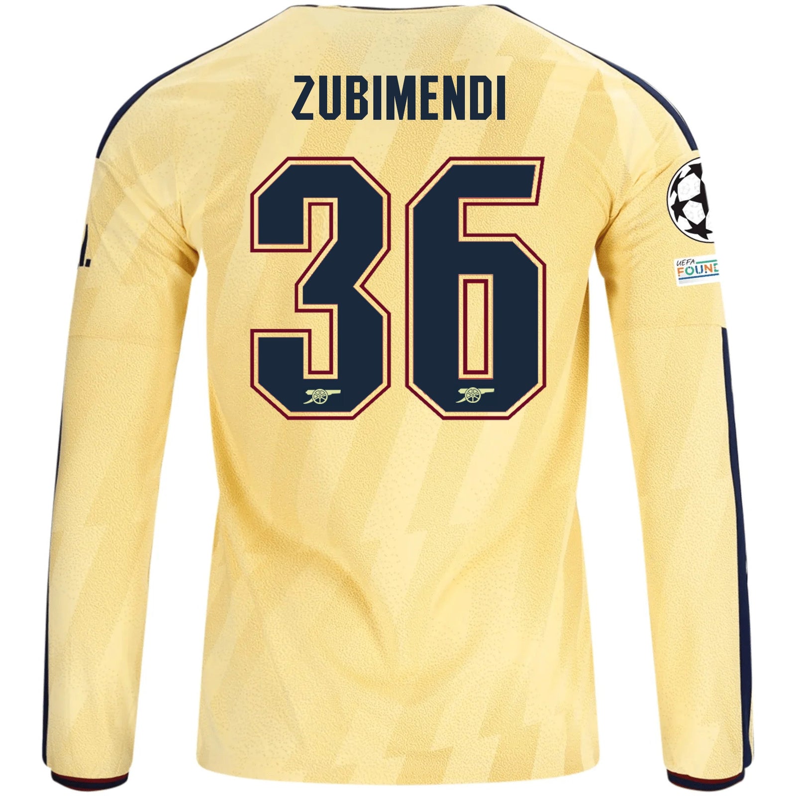 adidas Mens Arsenal Martín Zubimendi Long Sleeve Third Jersey w/ Champions League Patches 26/27 (Yellow) | SoccerWearhouse