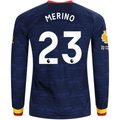 adidas Mens Arsenal Mikel Merino Long Sleeve Away Jersey w/ EPL + No Room For Racism Patches 26/27 (Navy/Yelllow)