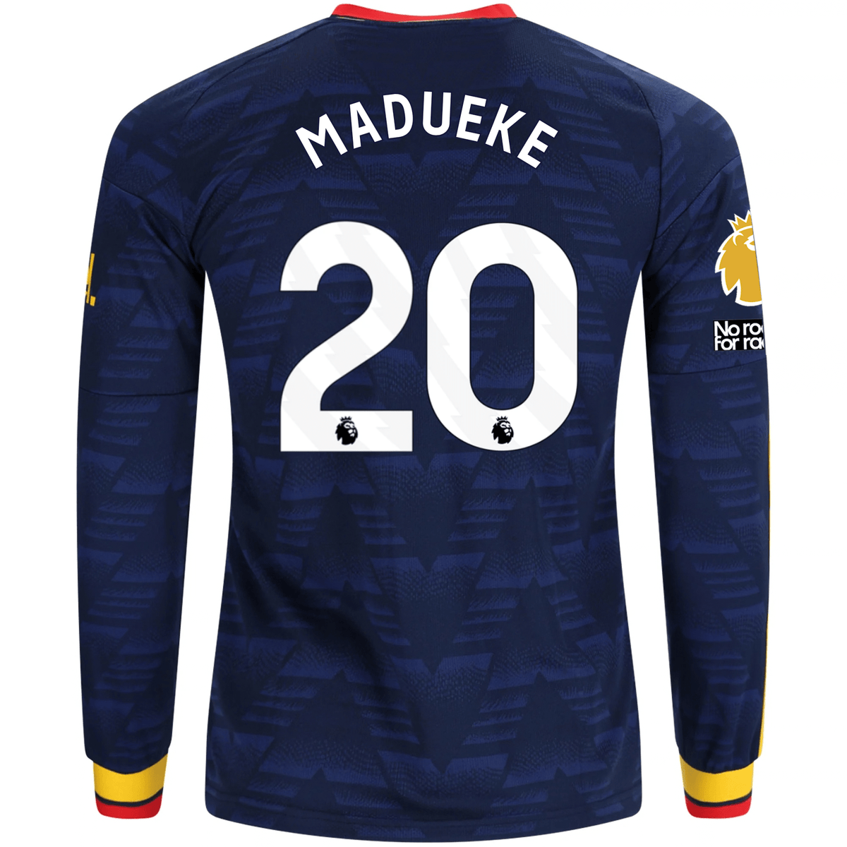 adidas Mens Arsenal Noni Madueke Long Sleeve Away Jersey w/ EPL + No Room For Racism Patches 26/27 (Navy/Yelllow) | SoccerWearhouse