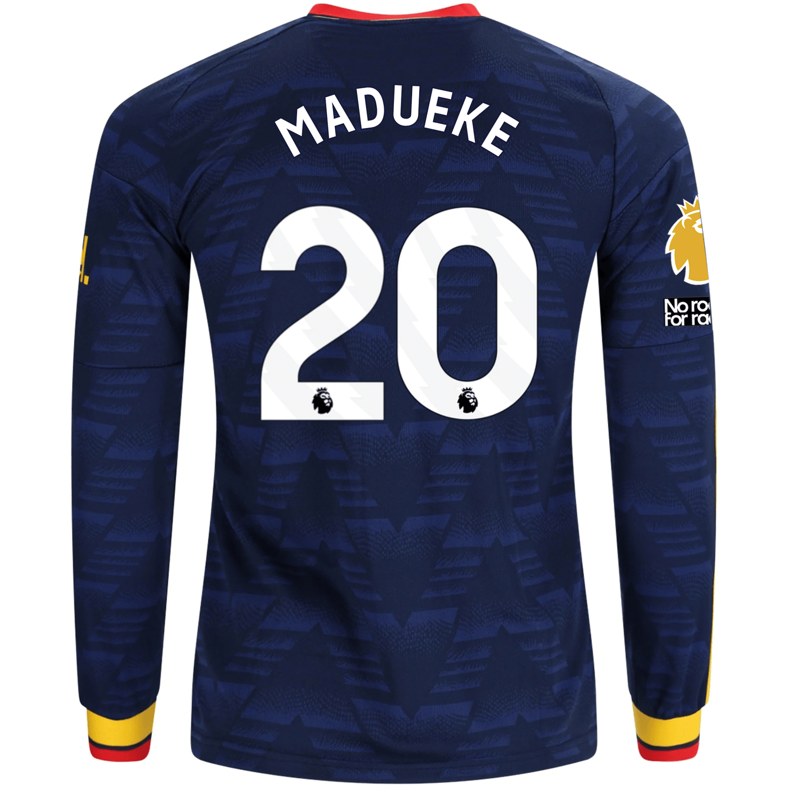 adidas Mens Arsenal Noni Madueke Long Sleeve Away Jersey w/ EPL + No Room For Racism Patches 26/27 (Navy/Yelllow) | SoccerWearhouse