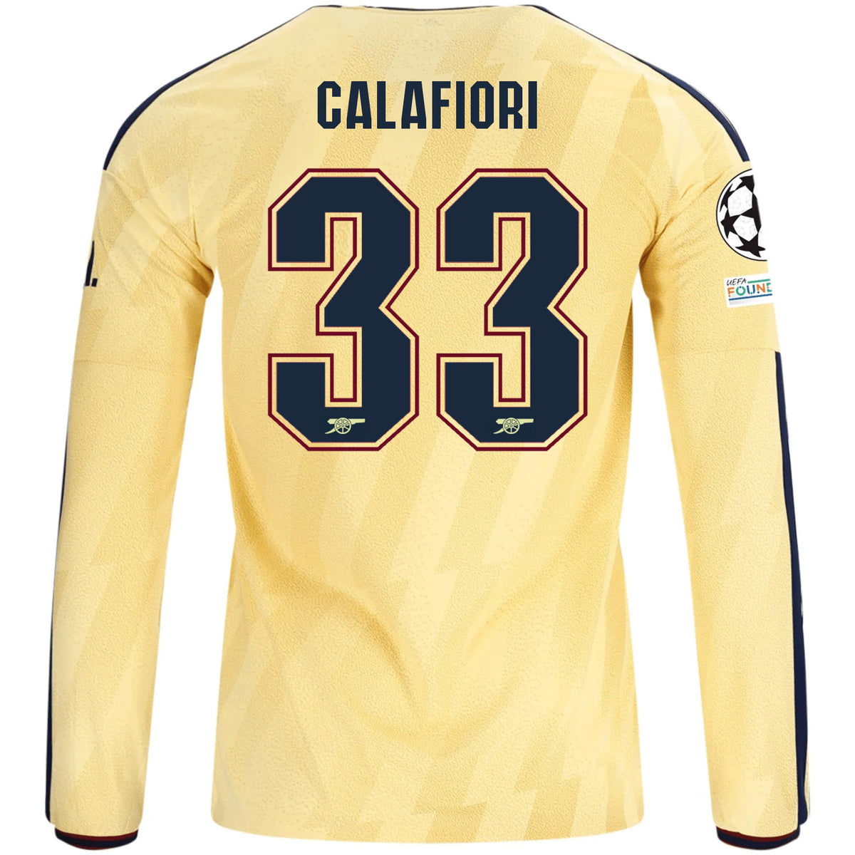 adidas Mens Arsenal Riccardo Calafiori Long Sleeve Third Jersey w/ Champions League Patches 26/27 (Yellow) | SoccerWearhouse