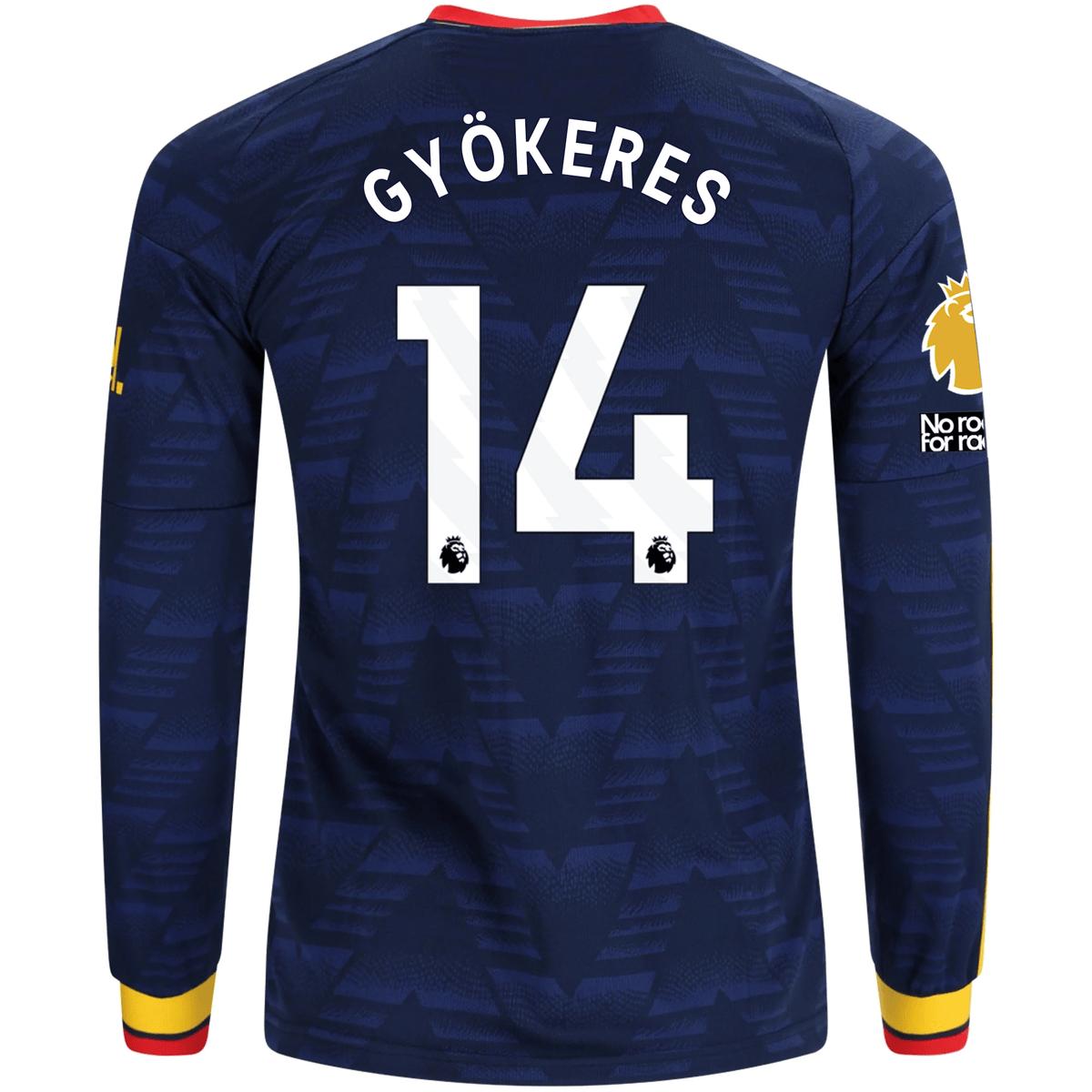 adidas Mens Arsenal Viktor Gyökeres Long Sleeve Away Jersey w/ EPL + No Room For Racism Patches 26/27 (Navy/Yelllow) | SoccerWearhouse