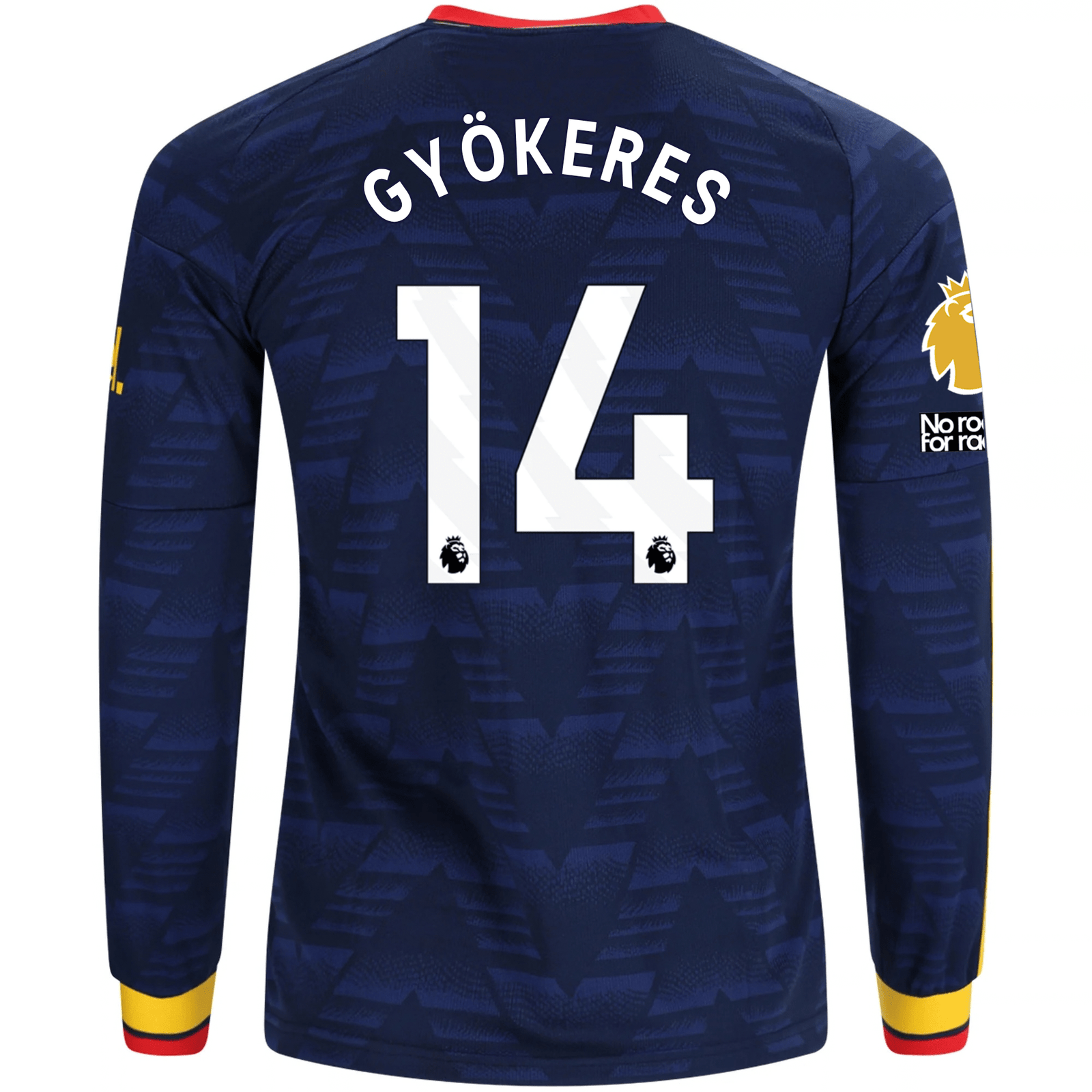 adidas Mens Arsenal Viktor Gyökeres Long Sleeve Away Jersey w/ EPL + No Room For Racism Patches 26/27 (Navy/Yelllow) | SoccerWearhouse