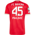 adidas Mens Bayern Munich Aleksandar Pavlović Home Jersey w/ Champions League Patches 26/27 (Red)