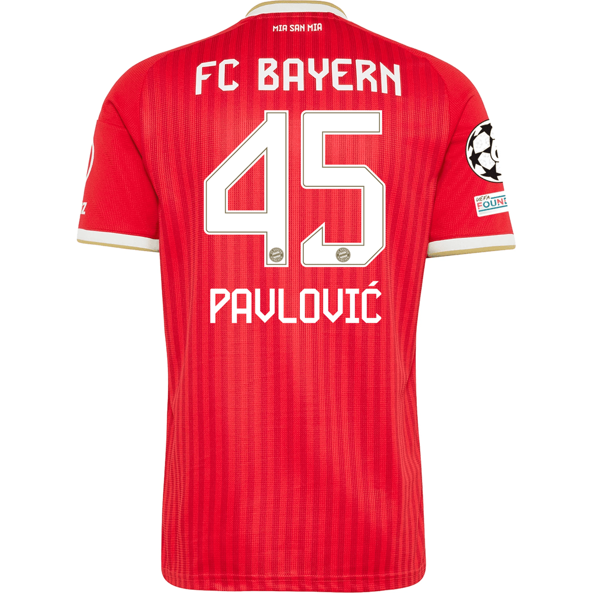 adidas Mens Bayern Munich Aleksandar Pavlović Home Jersey w/ Champions League Patches 26/27 (Red) | SoccerWearhouse