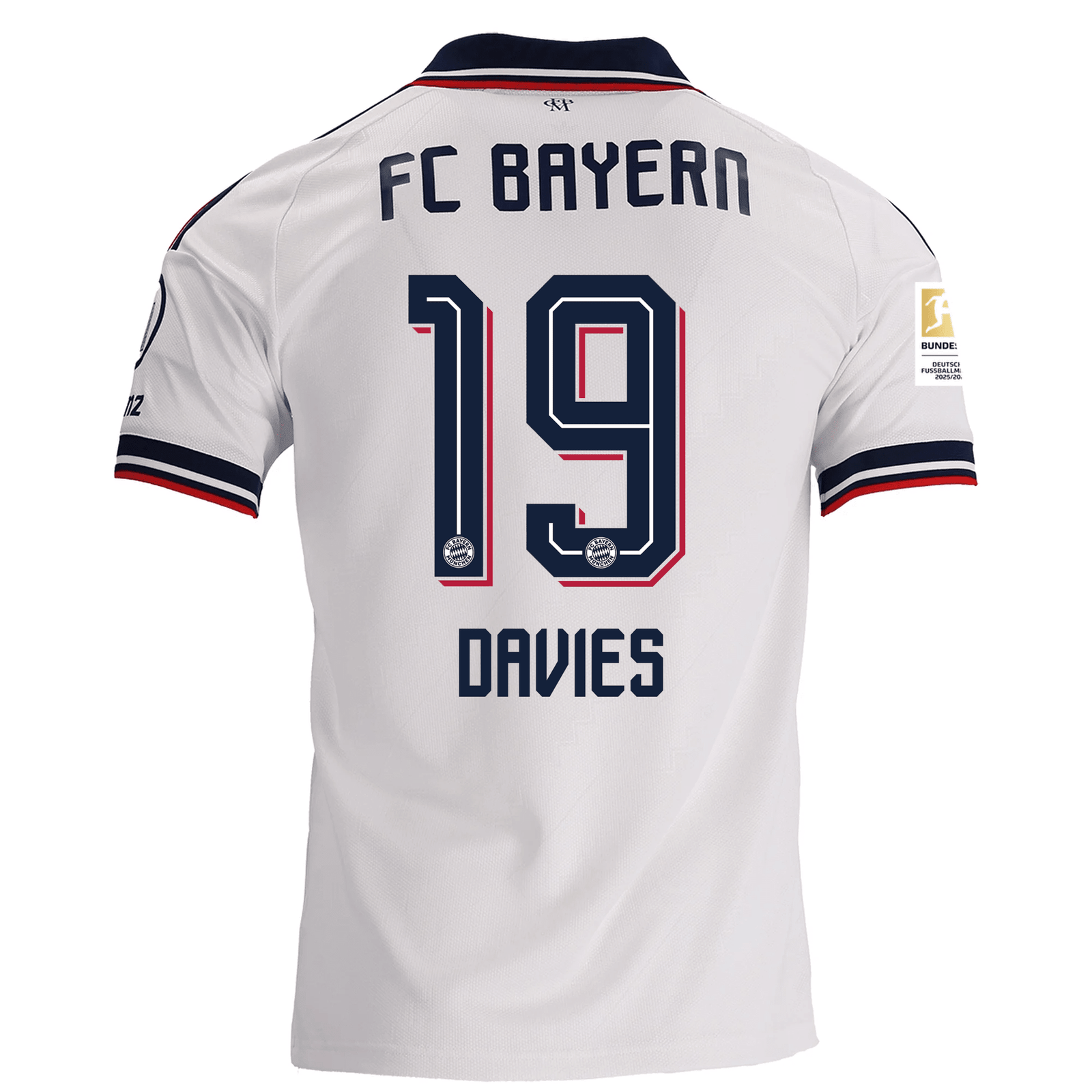 adidas Mens Bayern Munich Alphonso Davies Away Jersey w/ Bundesliga Champion Patch 26/27 (White) | SoccerWearhouse