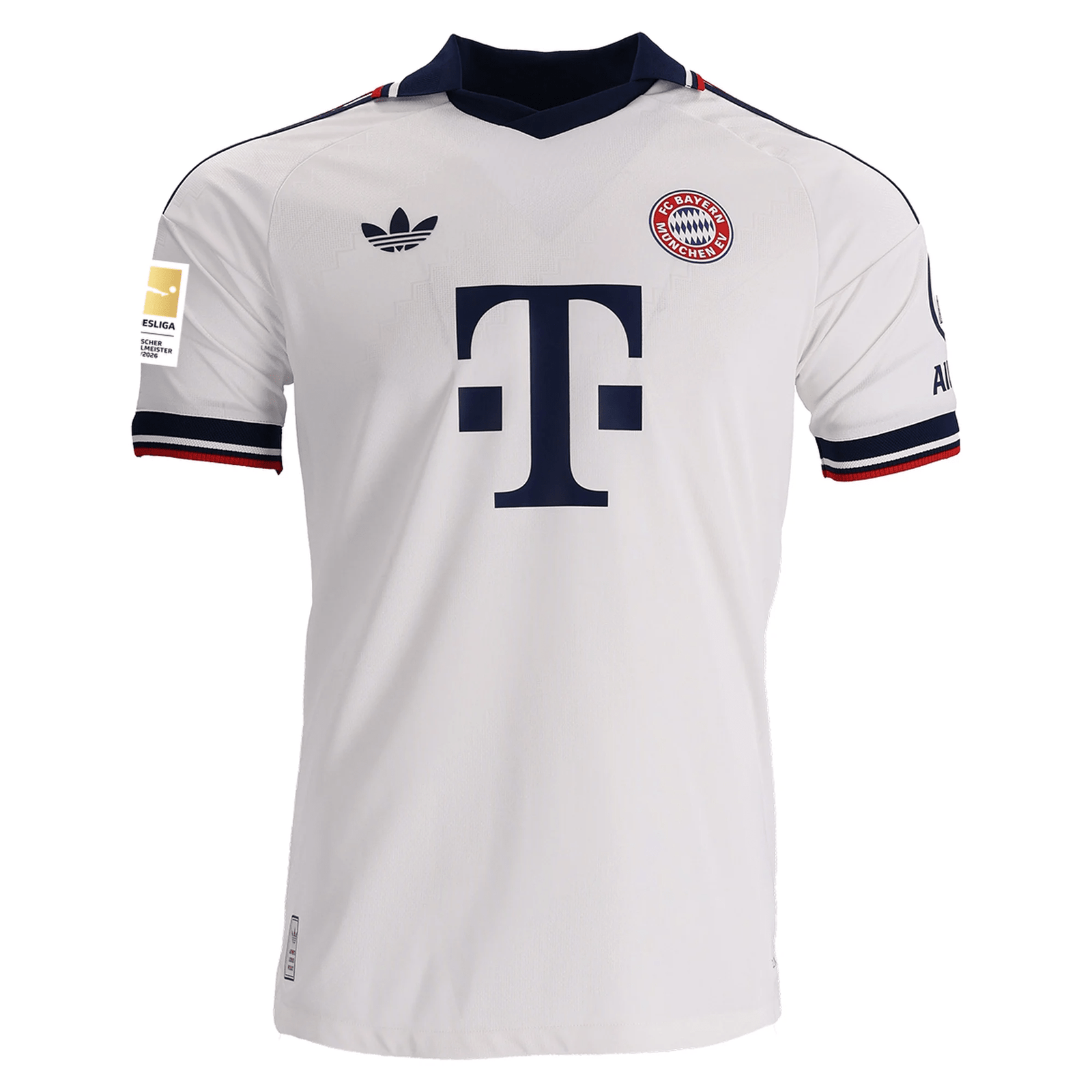 adidas Mens Bayern Munich Authentic Michael Olise Away Jersey w/ Bundesliga Champion Patch 26/27 (White) | SoccerWearhouse