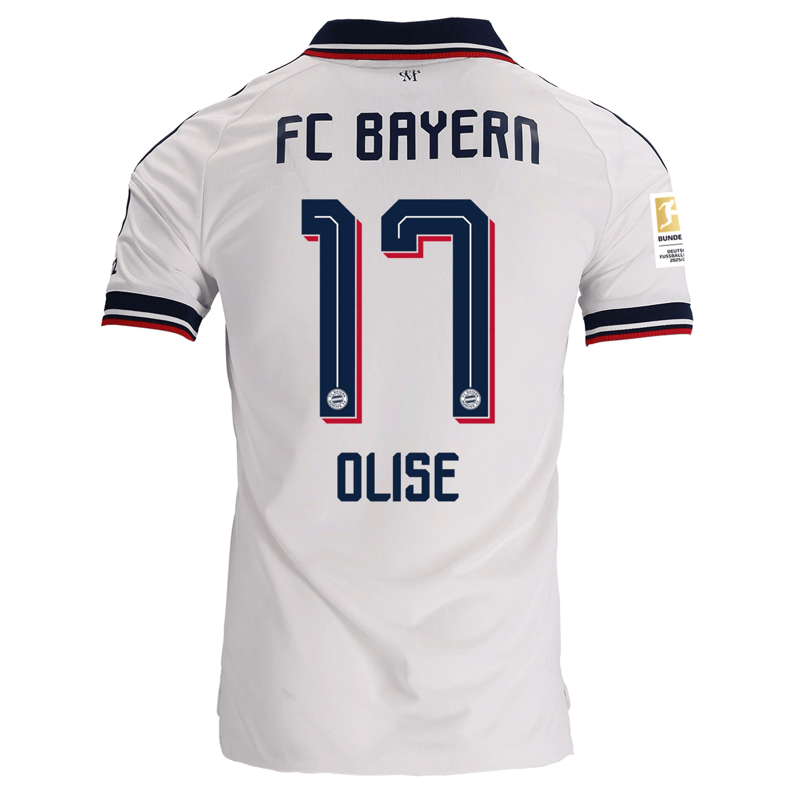 adidas Mens Bayern Munich Authentic Michael Olise Away Jersey w/ Bundesliga Champion Patch 26/27 (White) | SoccerWearhouse