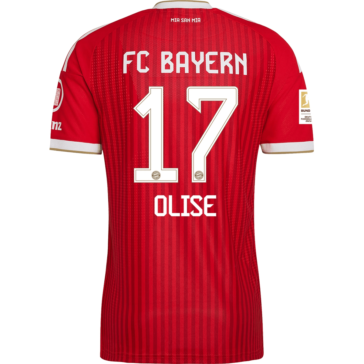 adidas Mens Bayern Munich Authentic Michael Olise Home Jersey w/ Bundesliga Champion Patch 26/27 (Red) | SoccerWearhouse