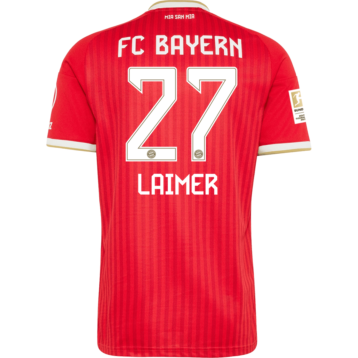 adidas Mens Bayern Munich Konrad Laimer Home Jersey w/ Bundesliga Champion Patch 26/27 (Red) | SoccerWearhouse