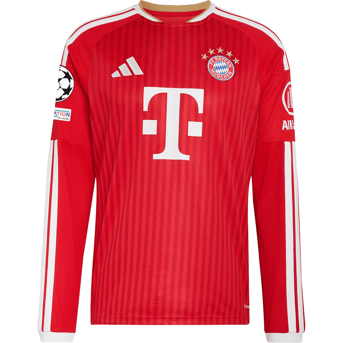 adidas Mens Bayern Munich Long Sleeve Home Jersey w/ Champions League Patches 26/27 (Red) | SoccerWearhouse
