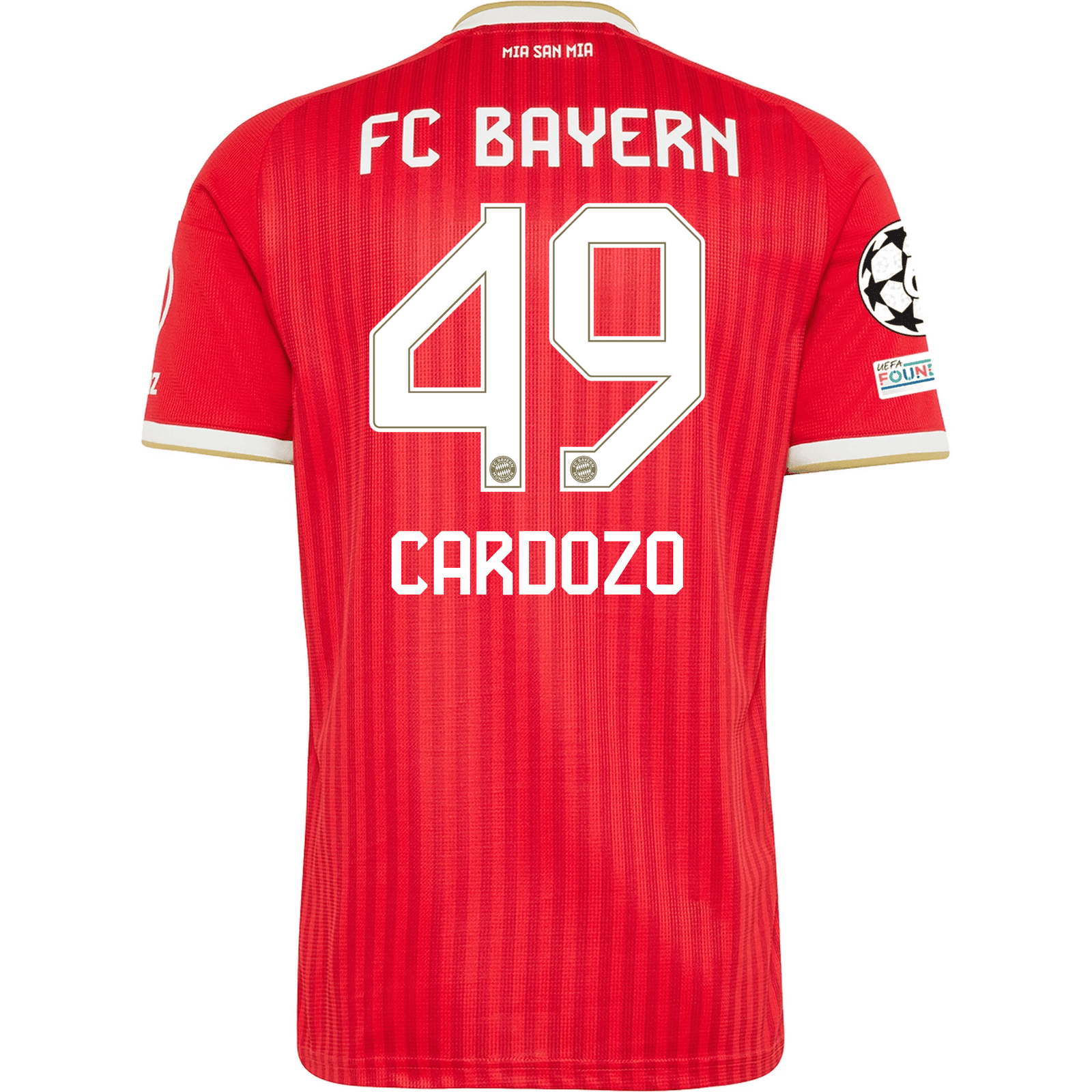 adidas Mens Bayern Munich Maycon Douglas Cardozo Home Jersey w/ Champions League Patches 26/27 (Red) | SoccerWearhouse