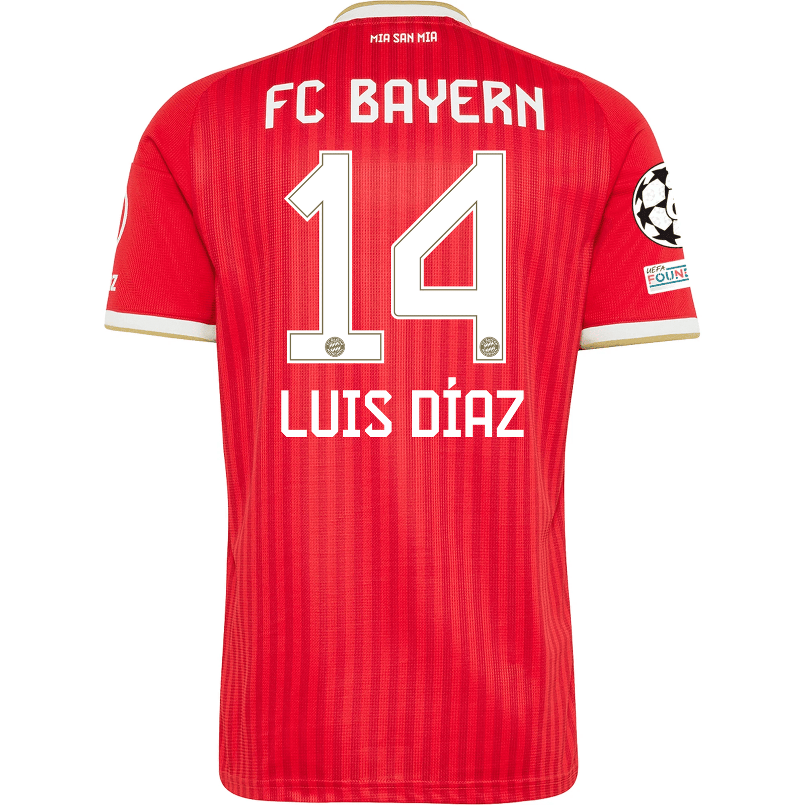 adidas Mens Bayern Munich Maycon Luis Díaz Home Jersey w/ Champions League Patches 26/27 (Red) | SoccerWearhouse