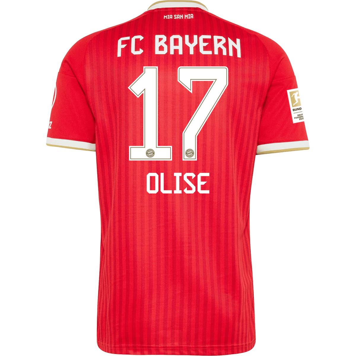 adidas Mens Bayern Munich Michael Olise Home Jersey w/ Bundesliga Champion Patch 26/27 (Red) | SoccerWearhouse
