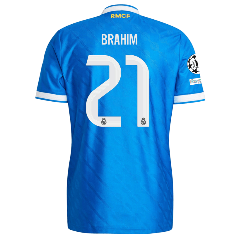 adidas Men's Bralim Real Madrid 25/26 Authentic Third Jersey w/ Champions League Patches (Blue) | SoccerWearhouse