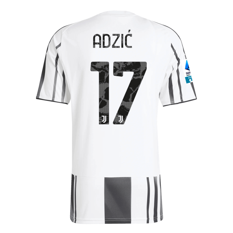 adidas Men's Juventus Adzic Home Jersey w/ Serie A Patch 25/26 (White/Black/Pink) | SoccerWearhouse