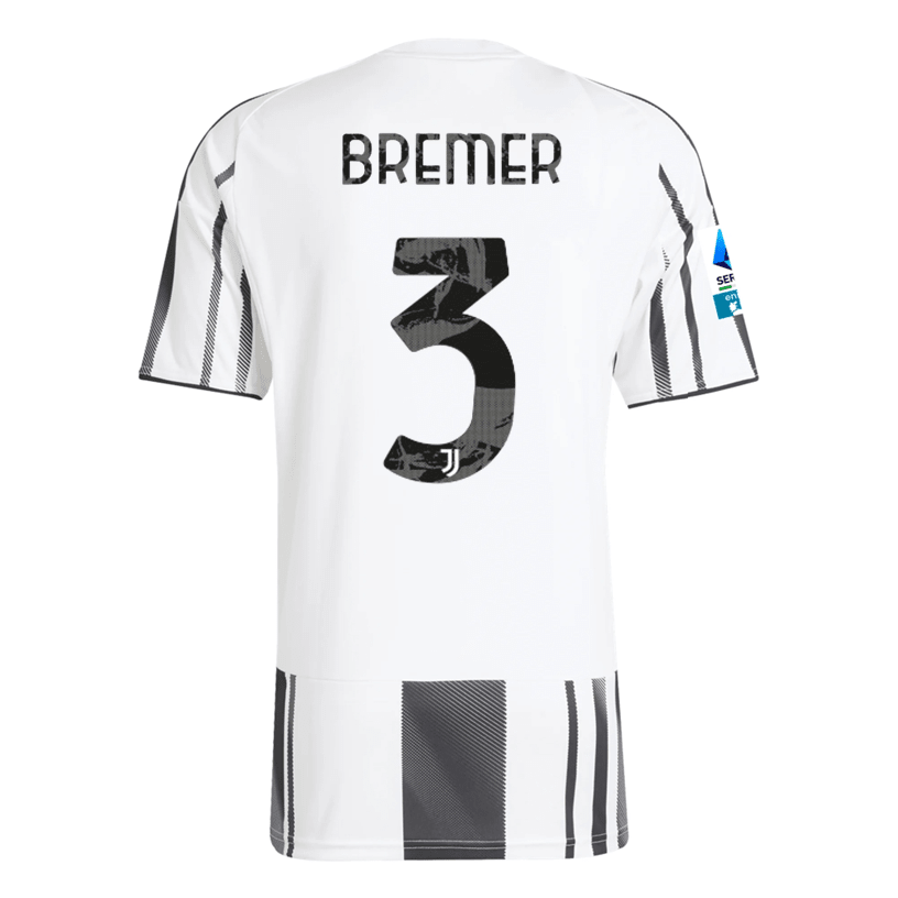 adidas Men's Juventus Bremer Home Jersey w/ Serie A Patch 25/26 (White/Black/Pink) | SoccerWearhouse