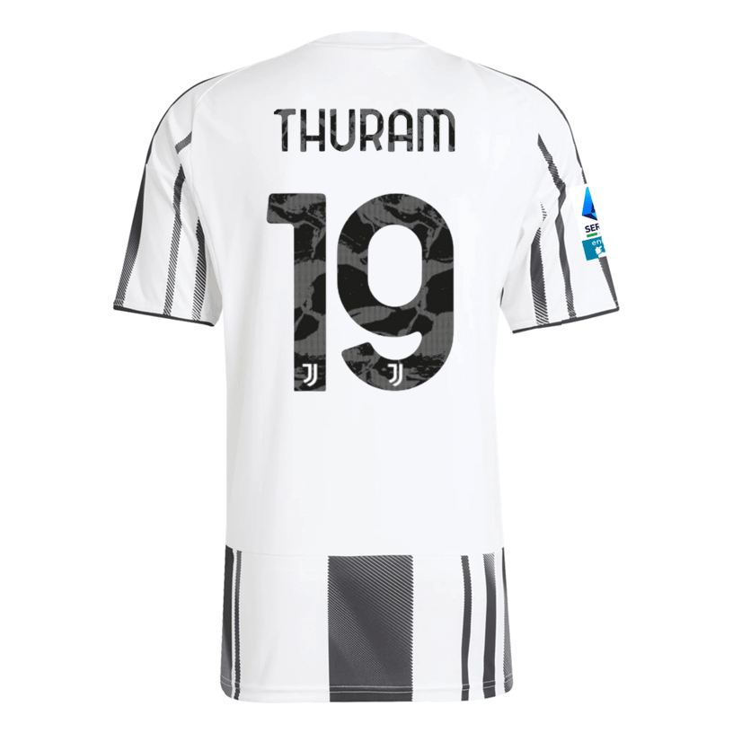 adidas Men's Juventus Thuram Home Jersey w/ Serie A Patch 25/26 (White/Black/Pink) | SoccerWearhouse
