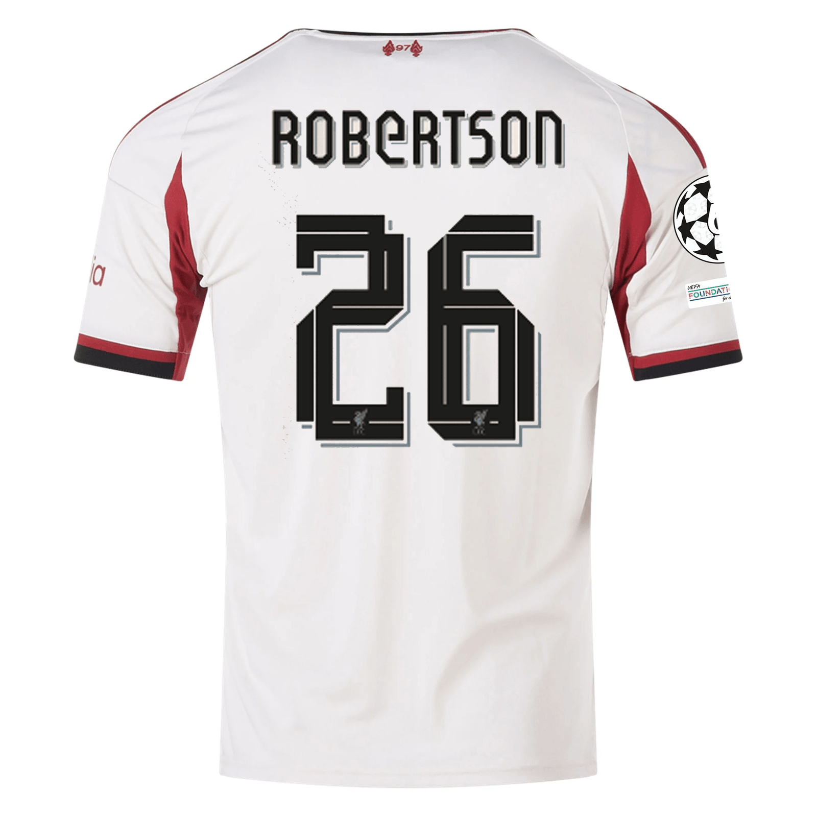 adidas Men's Liverpool Andry Robertson Away Jersey w/ Champions League Patches 25/26 (Wonder White) | SoccerWearhouse