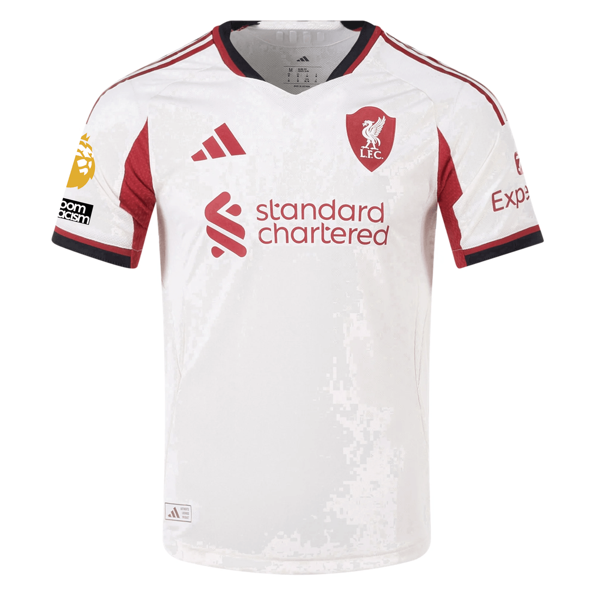 adidas Men's Liverpool Authentic Away Jersey w/ EPL + No Room For Racism Patches 25/26 (Wonder White) | SoccerWearhouse