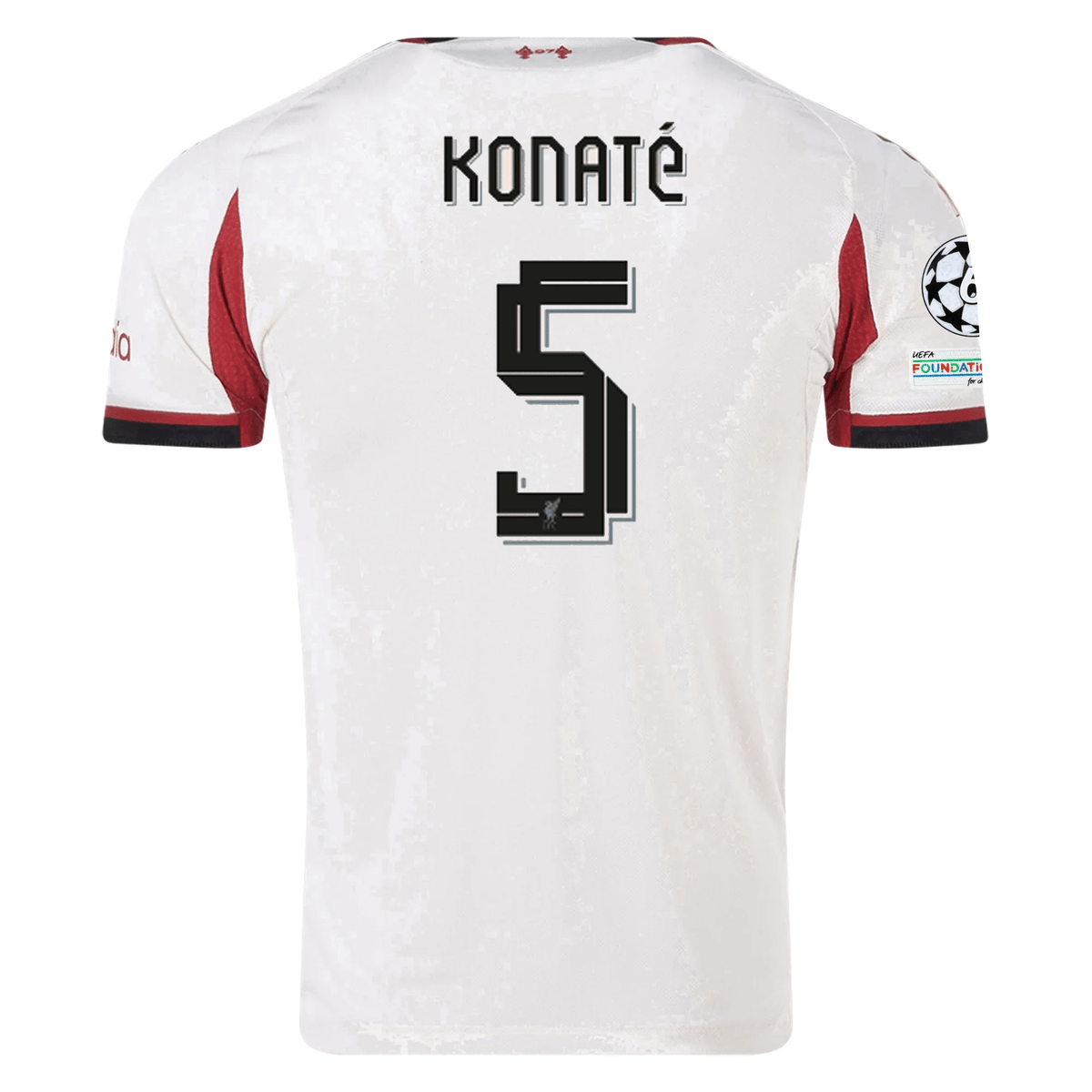 adidas Men's Liverpool Authentic Ibrahima Konate Away Jersey w/ Champions League Patches 25/26 (Wonder White) | SoccerWearhouse