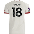 adidas Mens Liverpool Cody Gakpo Authentic Away Jersey w/ EPL + No Room For Racsim Patches 26/27 (White)