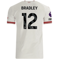 adidas Mens Liverpool Conor Bradley Authentic Away Jersey w/ EPL + No Room For Racsim Patches 26/27 (White)