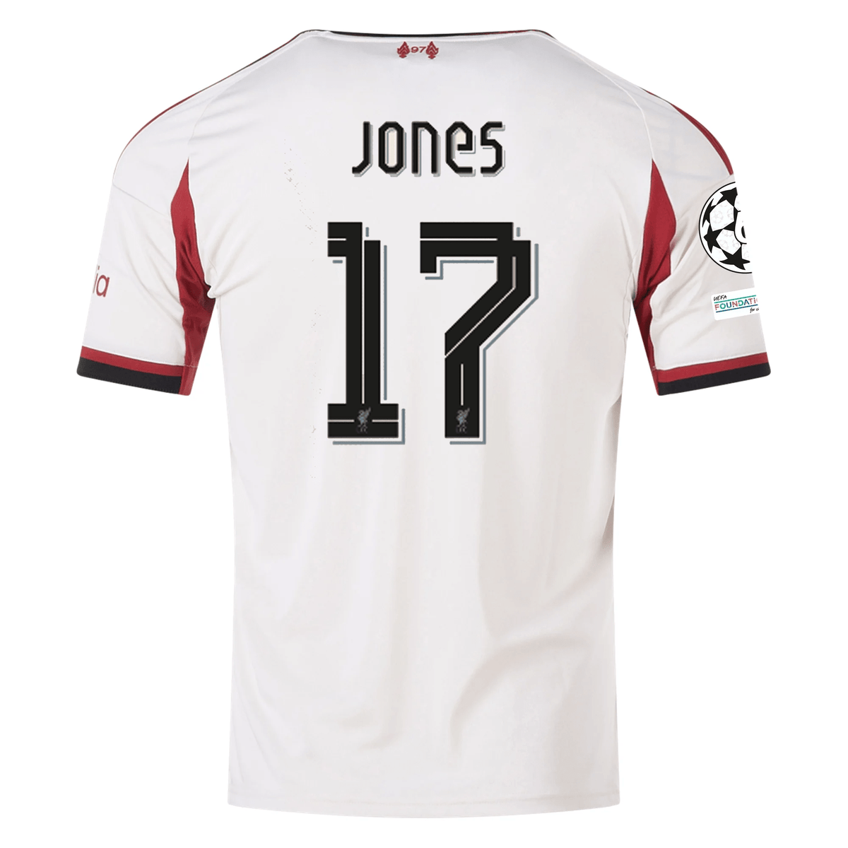adidas Men's Liverpool Curtis Jones Away Jersey w/ Champions League Patches 25/26 (Wonder White) | SoccerWearhouse