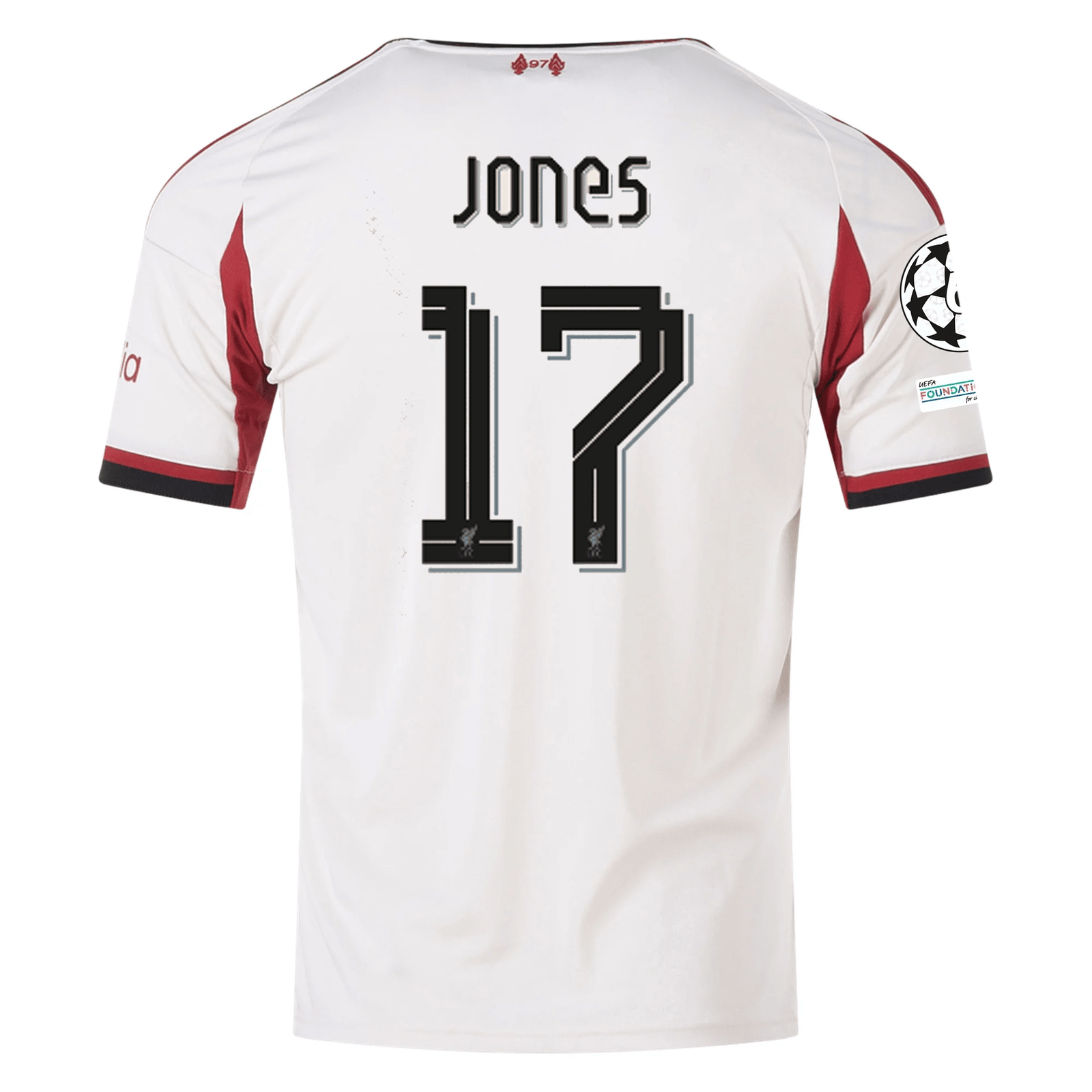 adidas Men's Liverpool Curtis Jones Away Jersey w/ Champions League Patches 25/26 (Wonder White) | SoccerWearhouse