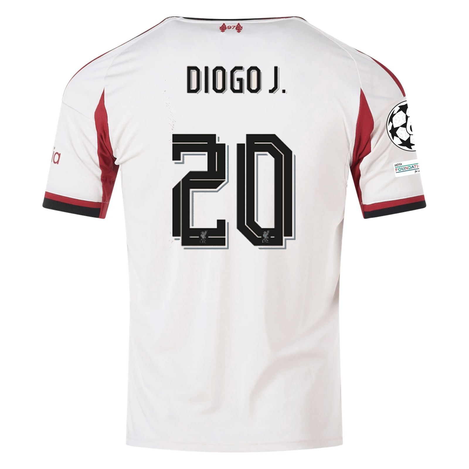 adidas Men's Liverpool Diogo Jota Away Jersey w/ Champions League Patches 25/26 (Wonder White) | SoccerWearhouse