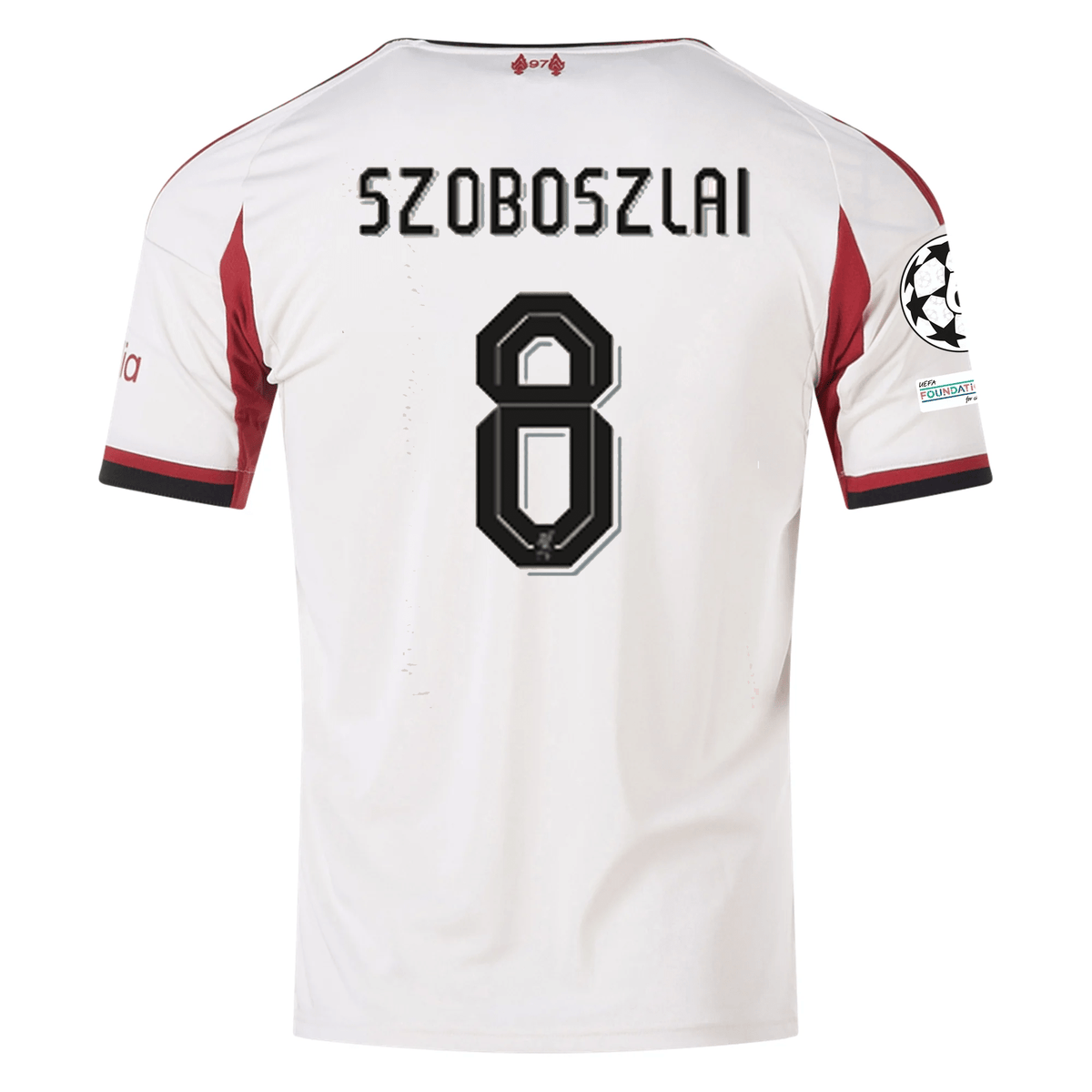 adidas Men's Liverpool Dominik Szoboszlai Away Jersey w/ Champions League Patches 25/26 (Wonder White) | SoccerWearhouse