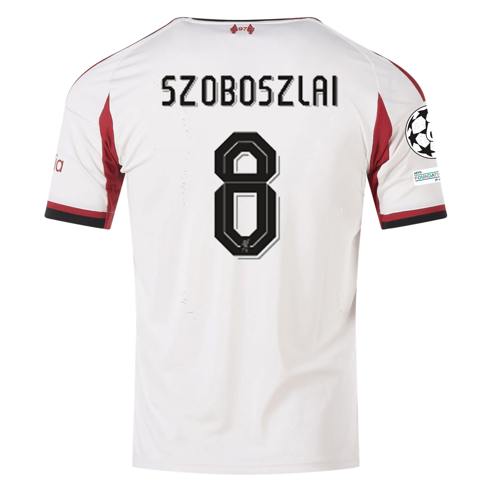 adidas Men's Liverpool Dominik Szoboszlai Away Jersey w/ Champions League Patches 25/26 (Wonder White) | SoccerWearhouse
