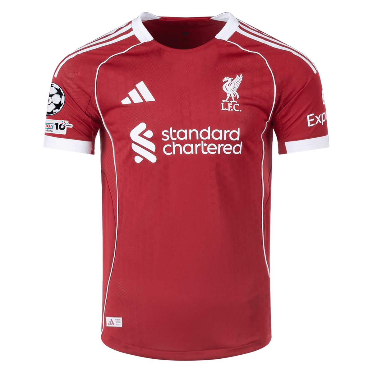 adidas Men's Liverpool FC Authentic Leoni Home Jersey 25/26 w/ Champions League Patches (Strawberry Red) | SoccerWearhouse