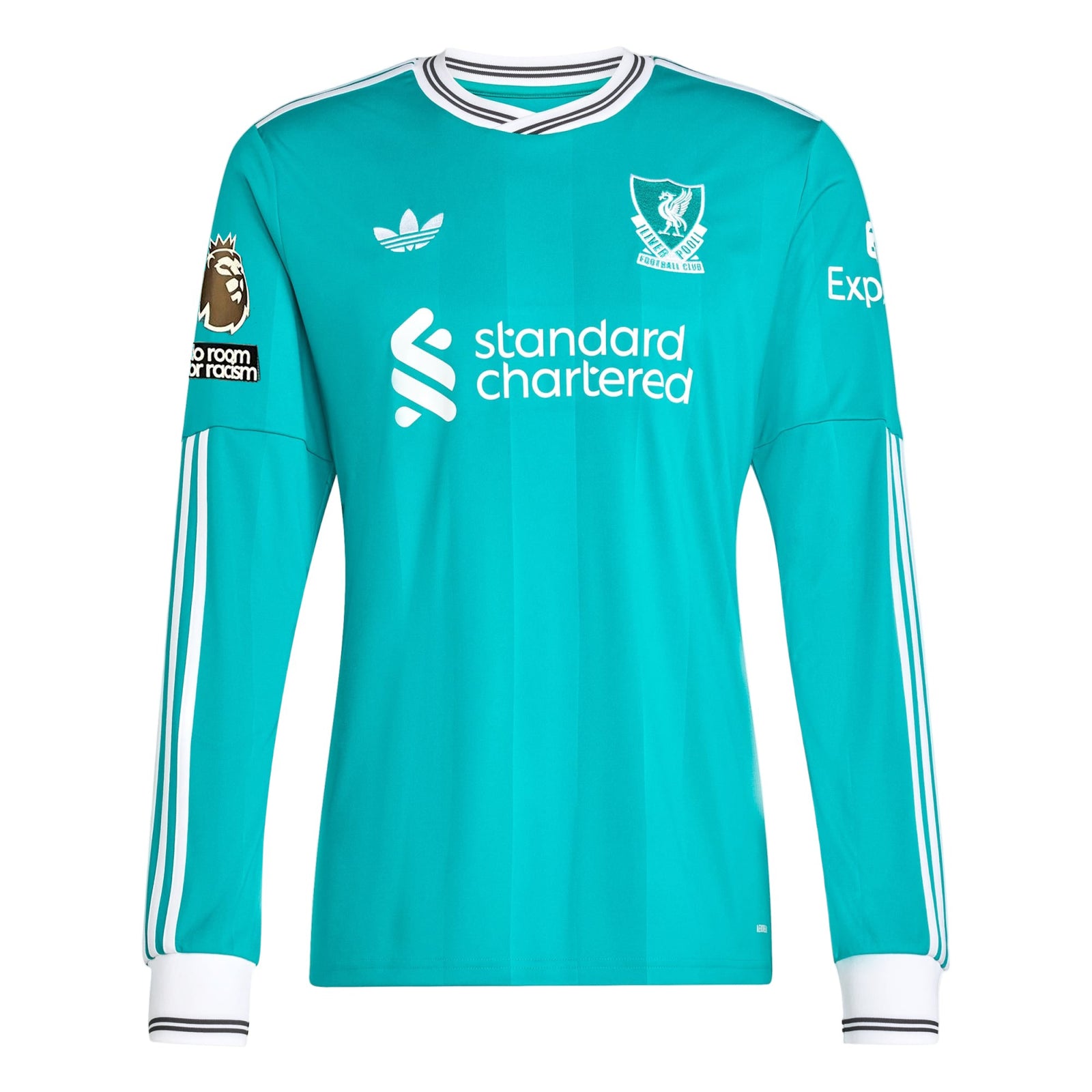 adidas Men's Liverpool FC Long Sleeve 25/26 Third Jersey w/ EPL Champions + NRFR Patch (Sea Green)