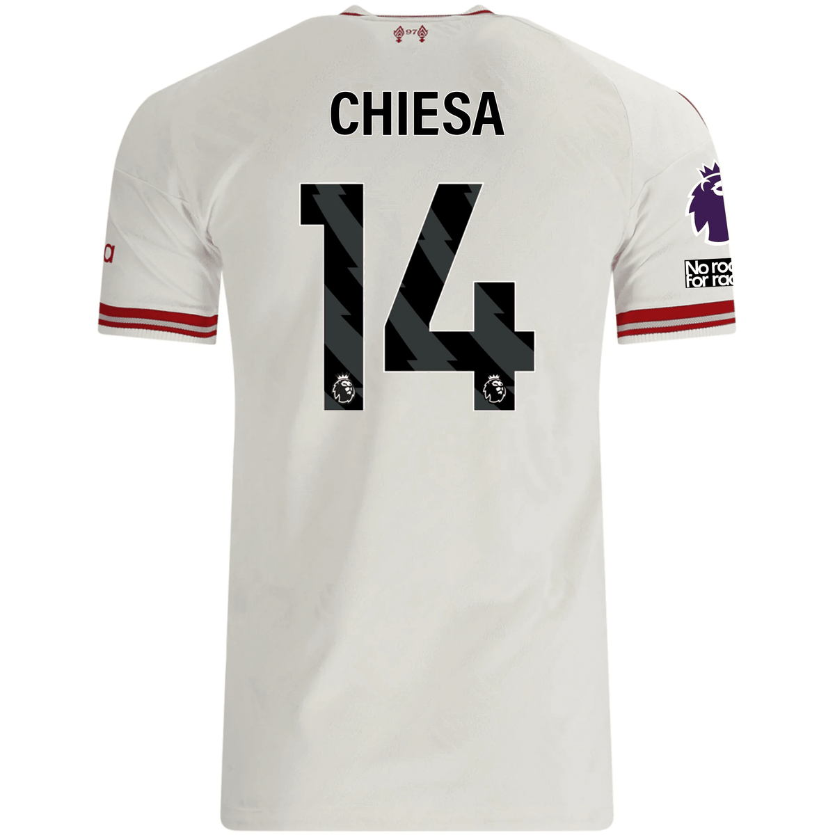 adidas Mens Liverpool Federico Chiesa Authentic Away Jersey w/ EPL + No Room For Racsim Patches 26/27 (White) | SoccerWearhouse