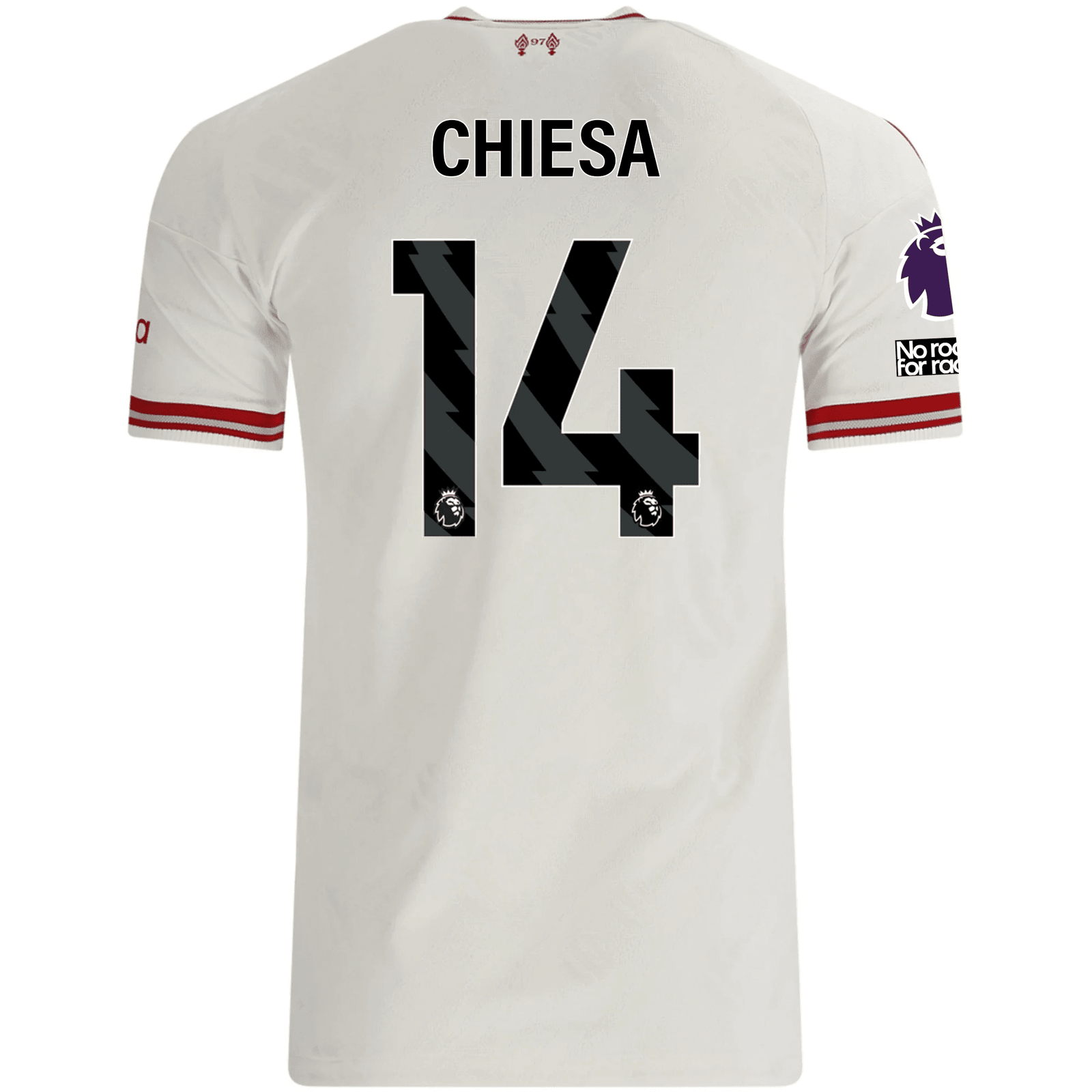 adidas Mens Liverpool Federico Chiesa Authentic Away Jersey w/ EPL + No Room For Racsim Patches 26/27 (White) | SoccerWearhouse
