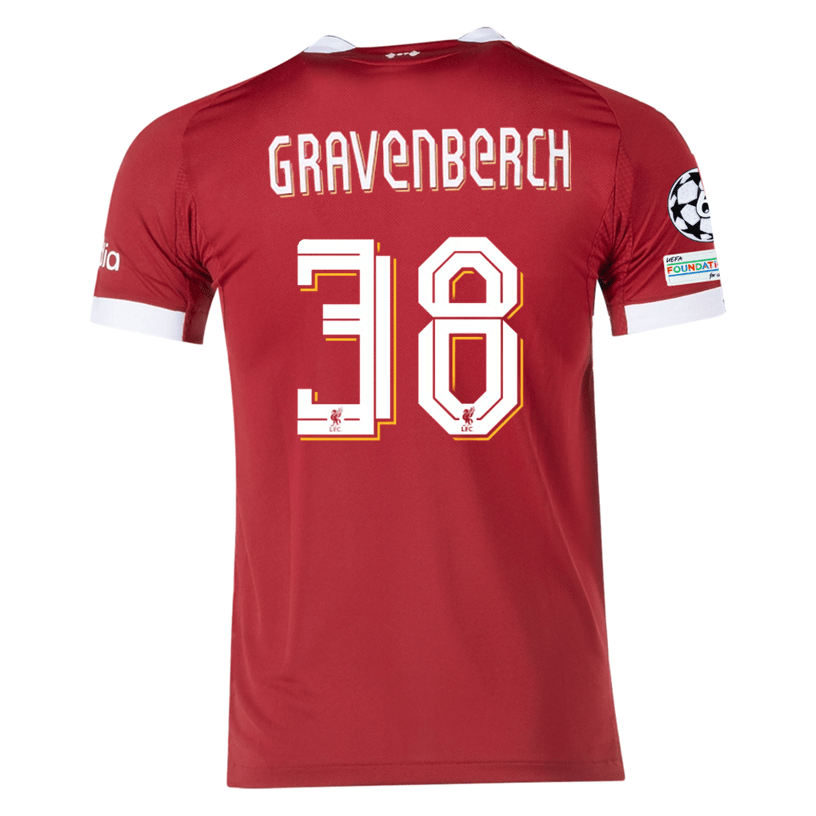 adidas Men's Liverpool Gravenberch Home Jersey 25/26 w/ Champions League Patches (Strawberry Red) | SoccerWearhouse