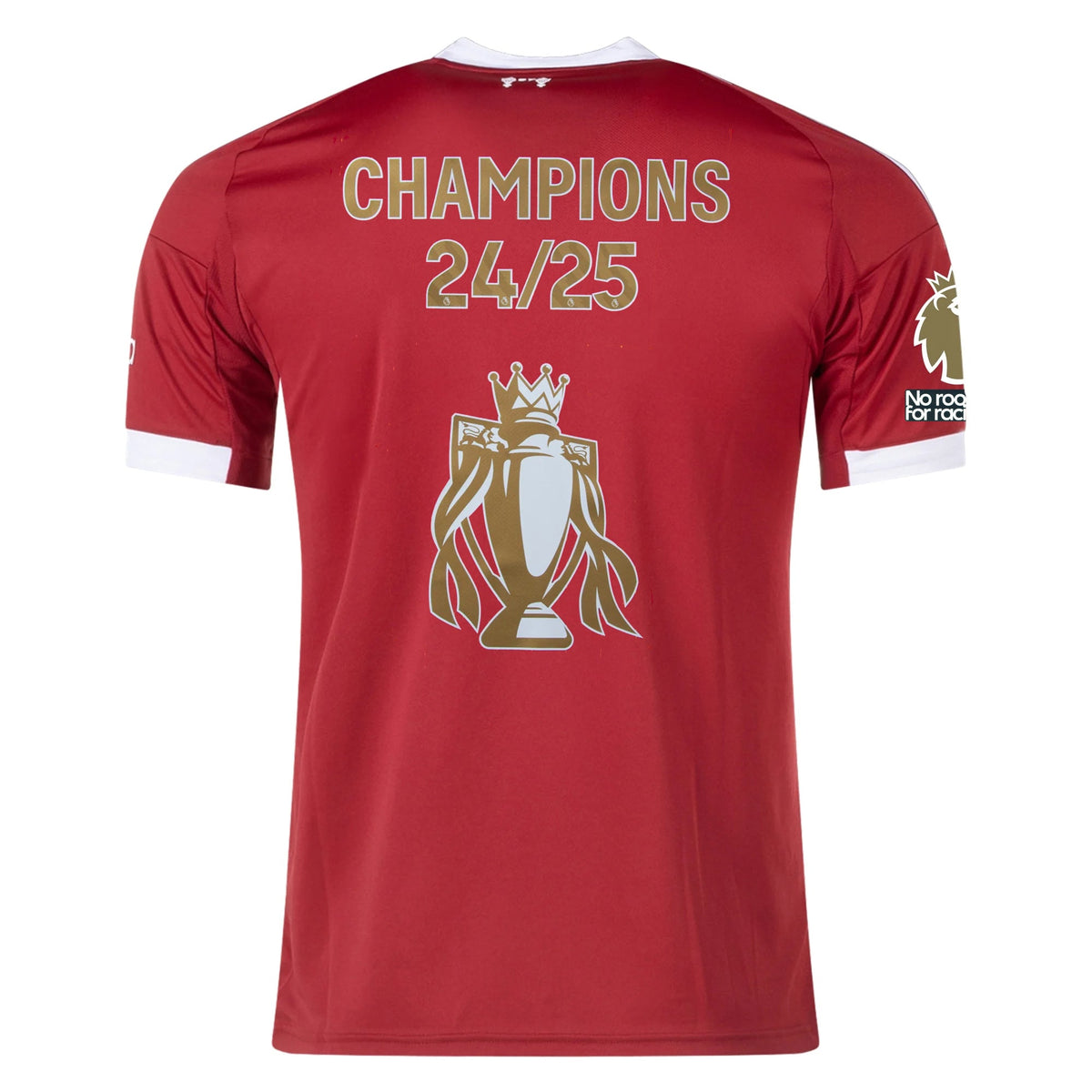 adidas Men's Liverpool Home Jersey 25/26 w/ Gold Trophy Print + NRFR + EPL Patches (Strawberry Red) | SoccerWearhouse