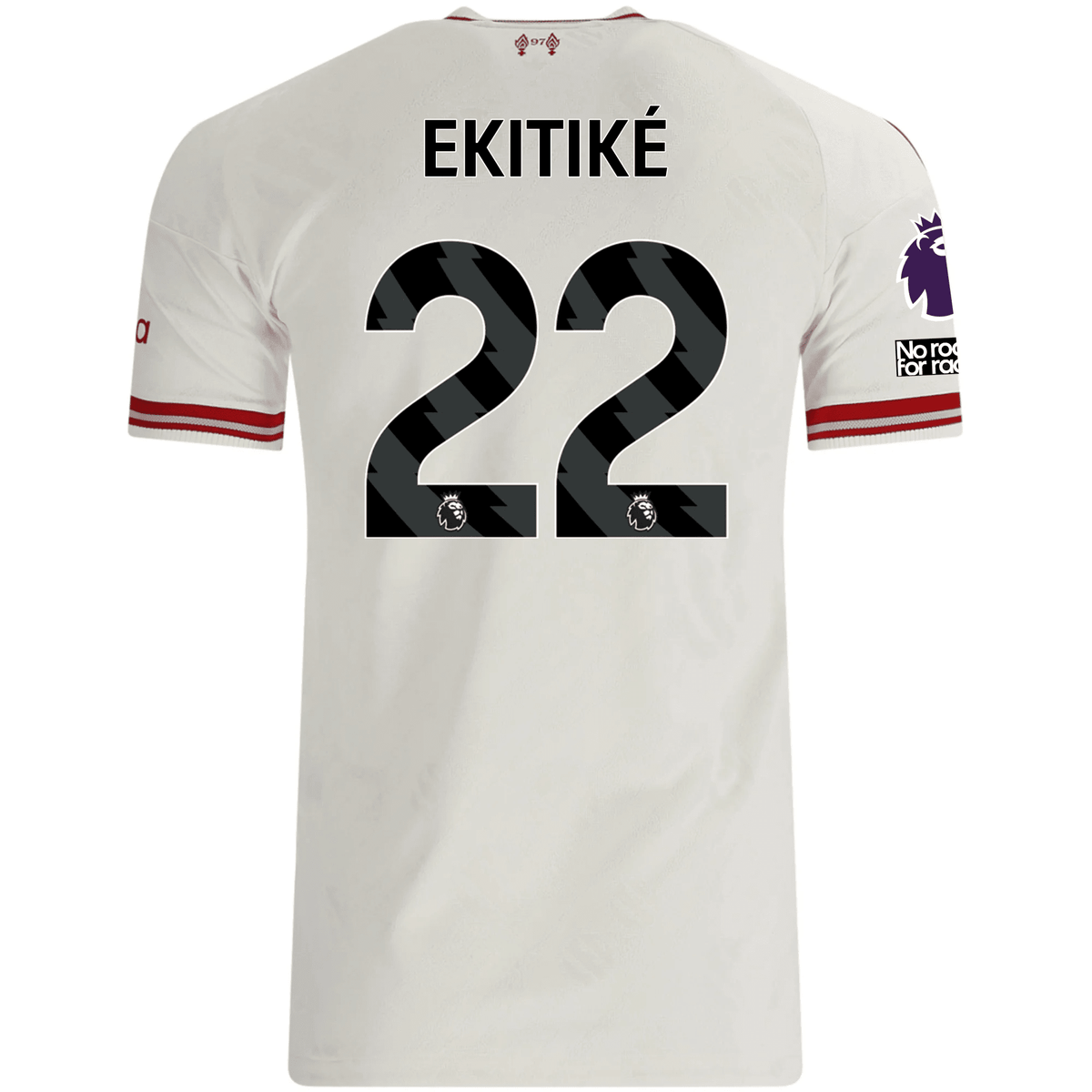 adidas Mens Liverpool Hugo Ekitiké Authentic Away Jersey w/ EPL + No Room For Racsim Patches 26/27 (White) | SoccerWearhouse