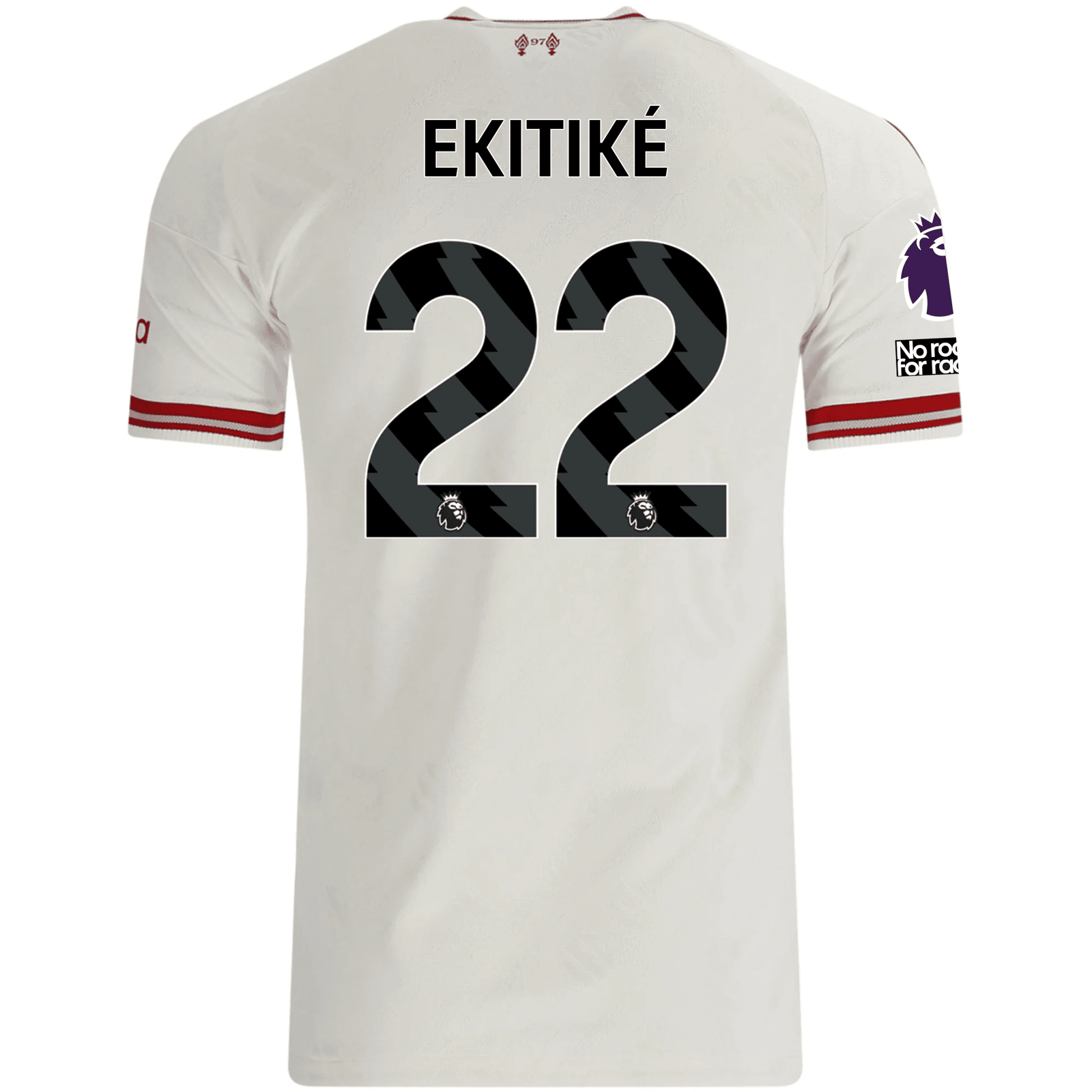 adidas Mens Liverpool Hugo Ekitiké Authentic Away Jersey w/ EPL + No Room For Racsim Patches 26/27 (White) | SoccerWearhouse