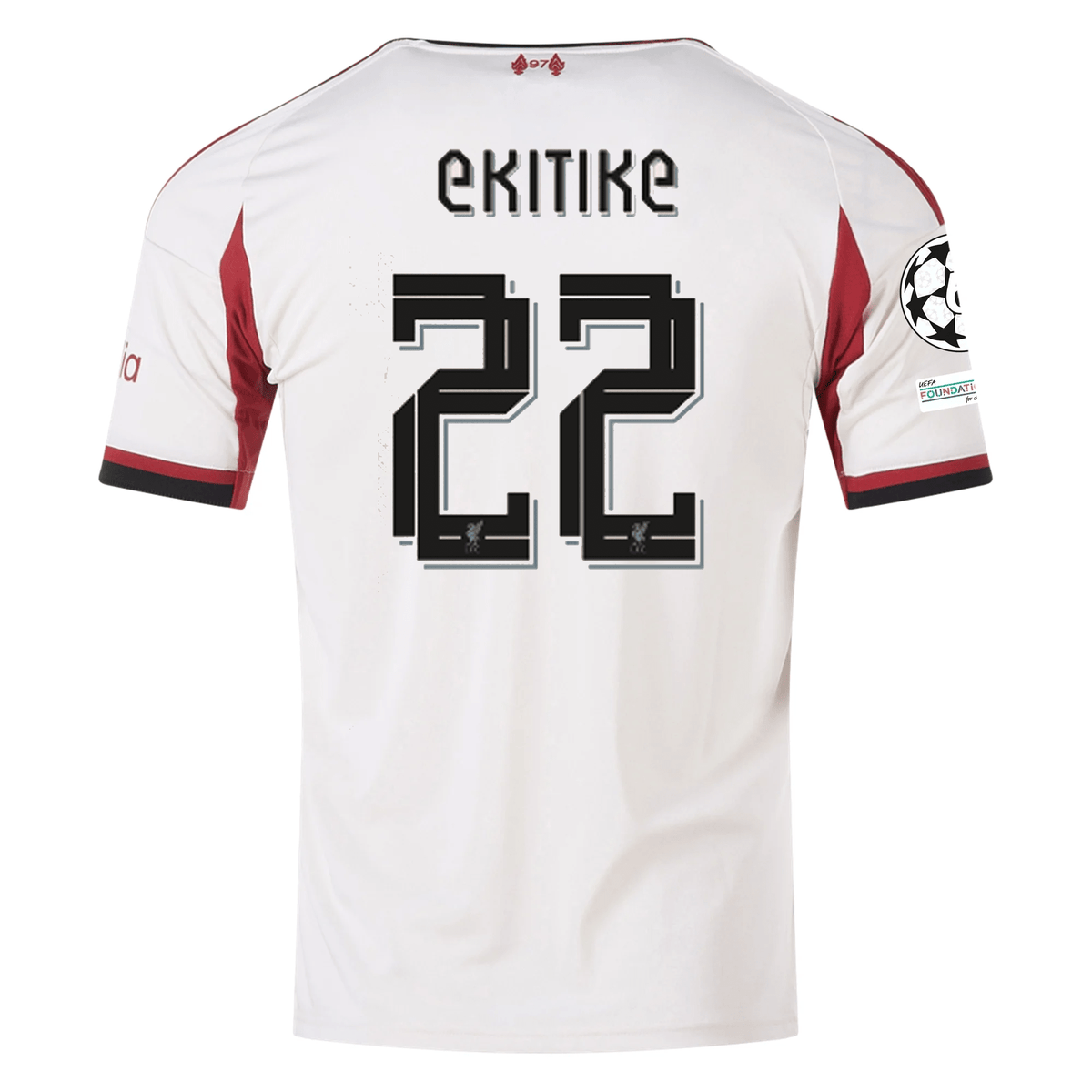 adidas Men's Liverpool Hugo Ekitike Away Jersey w/ Champions League Patches 25/26 (Wonder White) | SoccerWearhouse