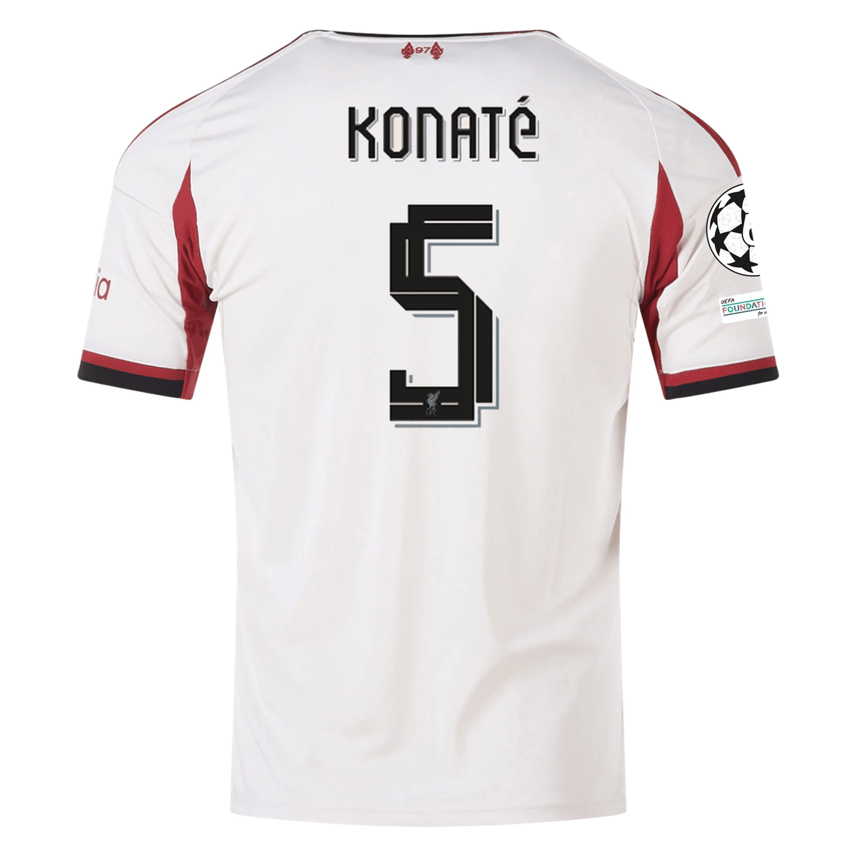 adidas Men's Liverpool Ibrahima Konaté Away Jersey w/ Champions League Patches 25/26 (Wonder White) | SoccerWearhouse