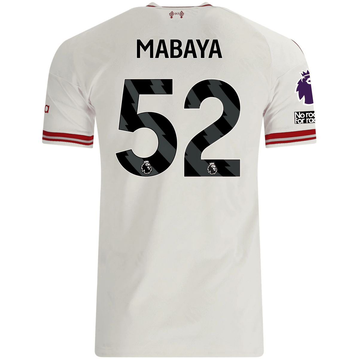 adidas Mens Liverpool Isaac Mabaya Authentic Away Jersey w/ EPL + No Room For Racsim Patches 26/27 (White) | SoccerWearhouse