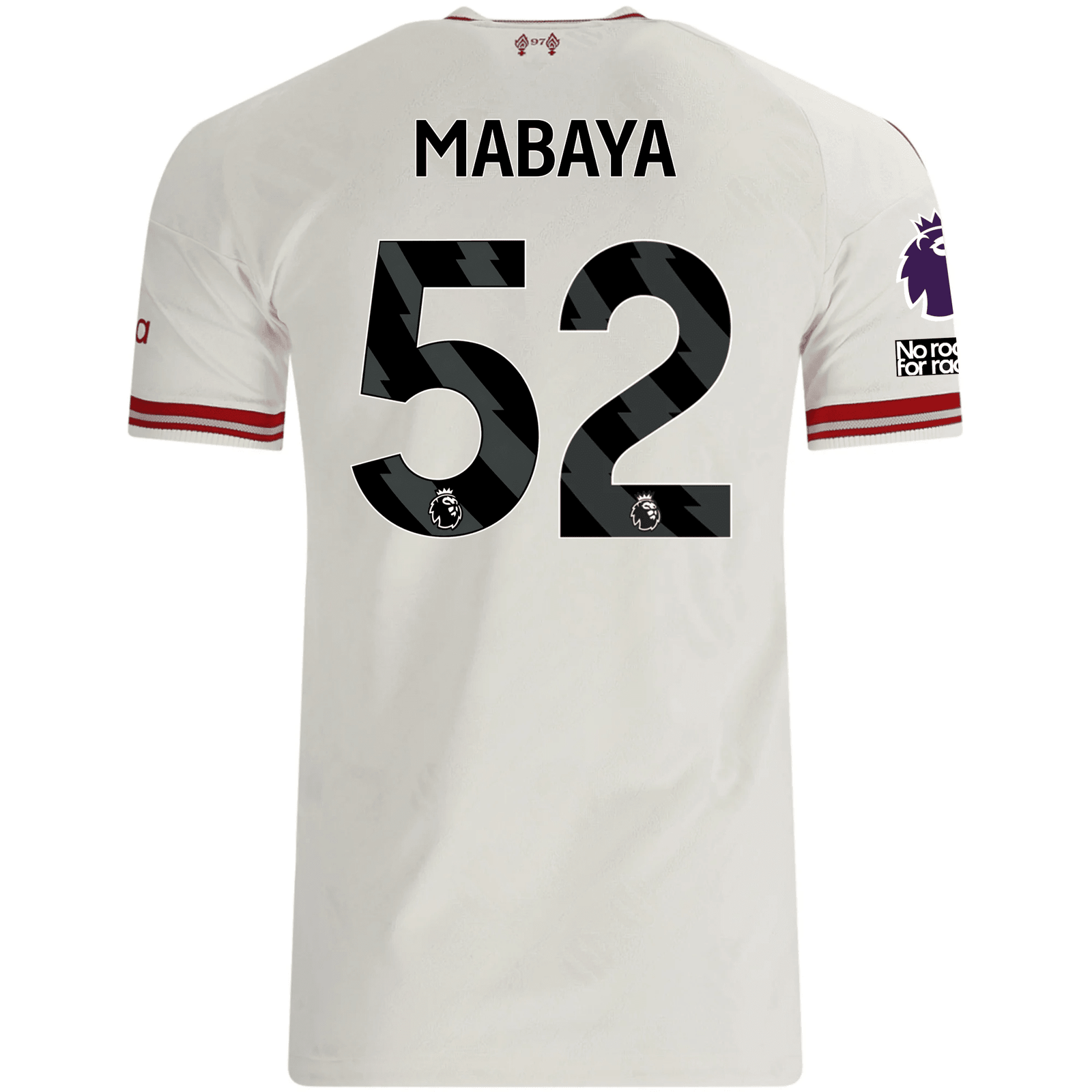 adidas Mens Liverpool Isaac Mabaya Authentic Away Jersey w/ EPL + No Room For Racsim Patches 26/27 (White) | SoccerWearhouse