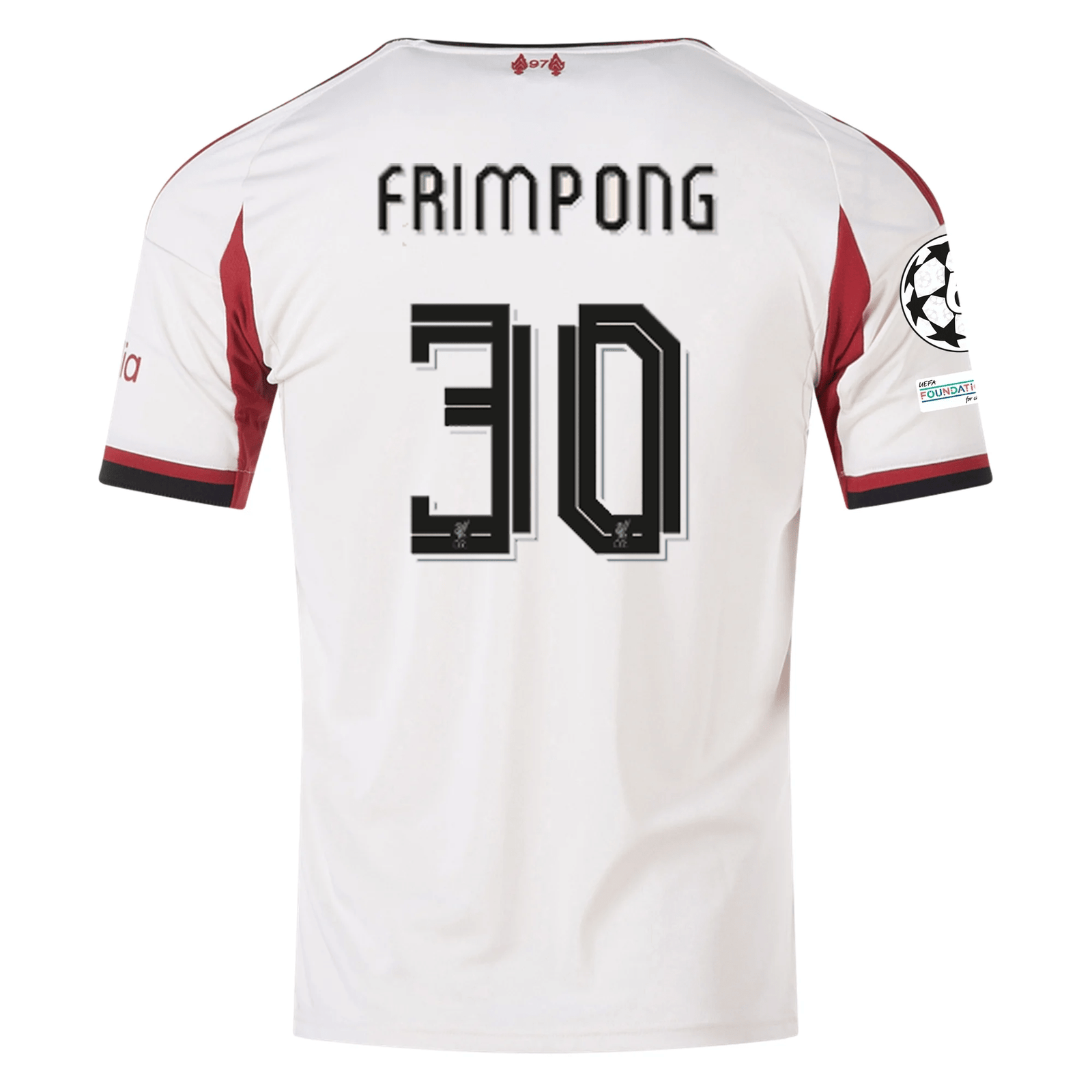 adidas Men's Liverpool Jeremie Frimpong Away Jersey w/ Champions League Patches 25/26 (Wonder White) | SoccerWearhouse