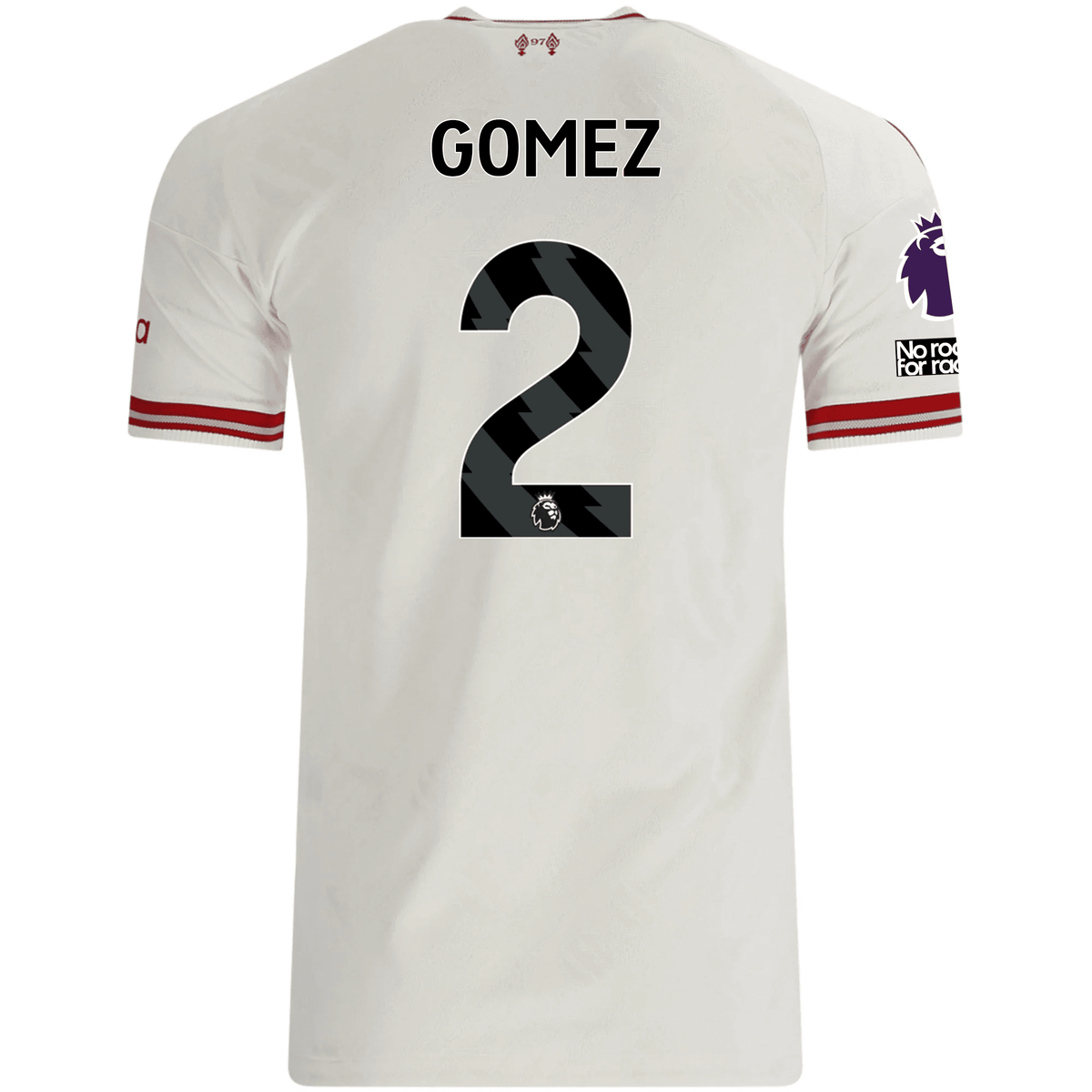 adidas Mens Liverpool Joe Gomez Authentic Away Jersey w/ EPL + No Room For Racsim Patches 26/27 (White) | SoccerWearhouse